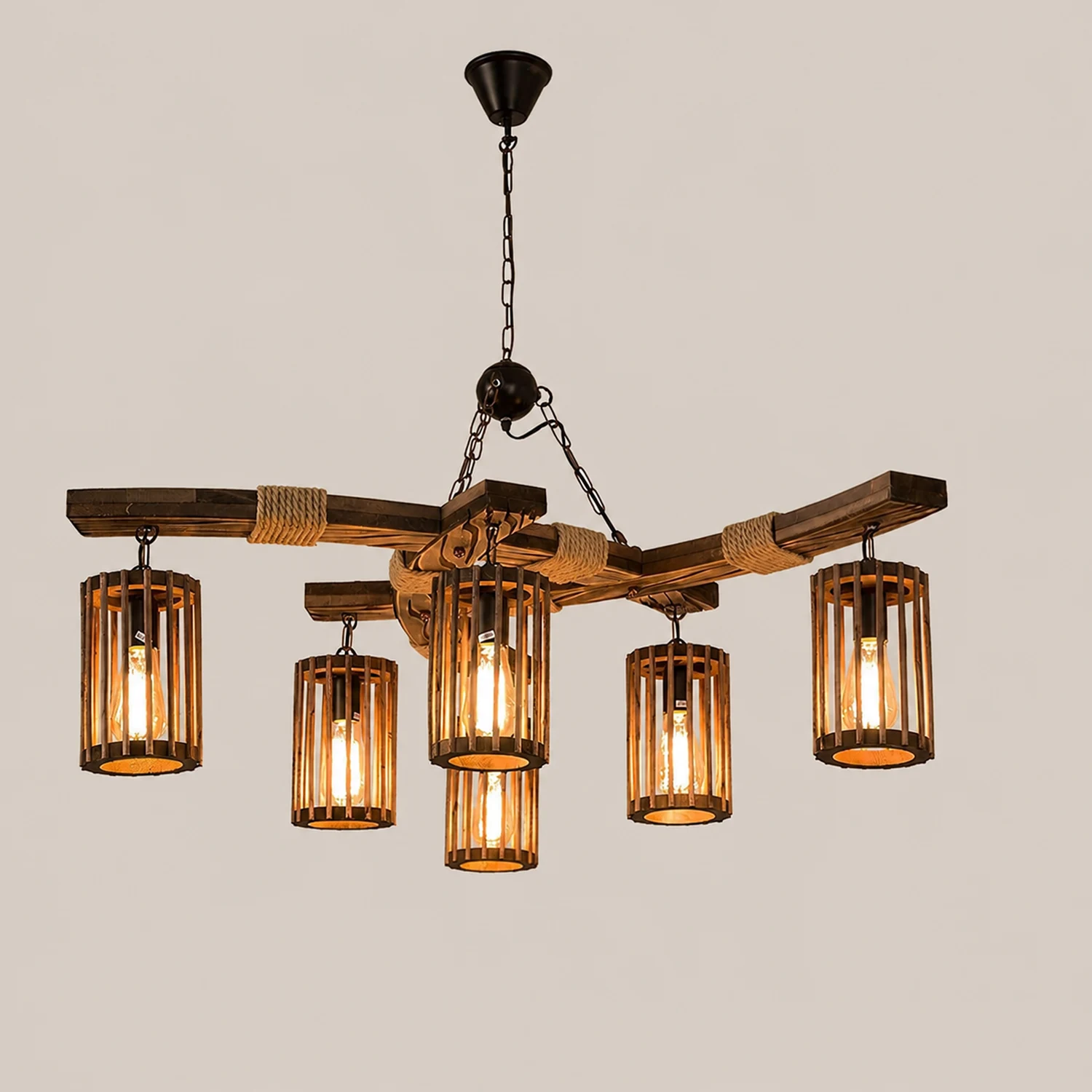 Retro Solid Wood Chandelier - Lumpaz
