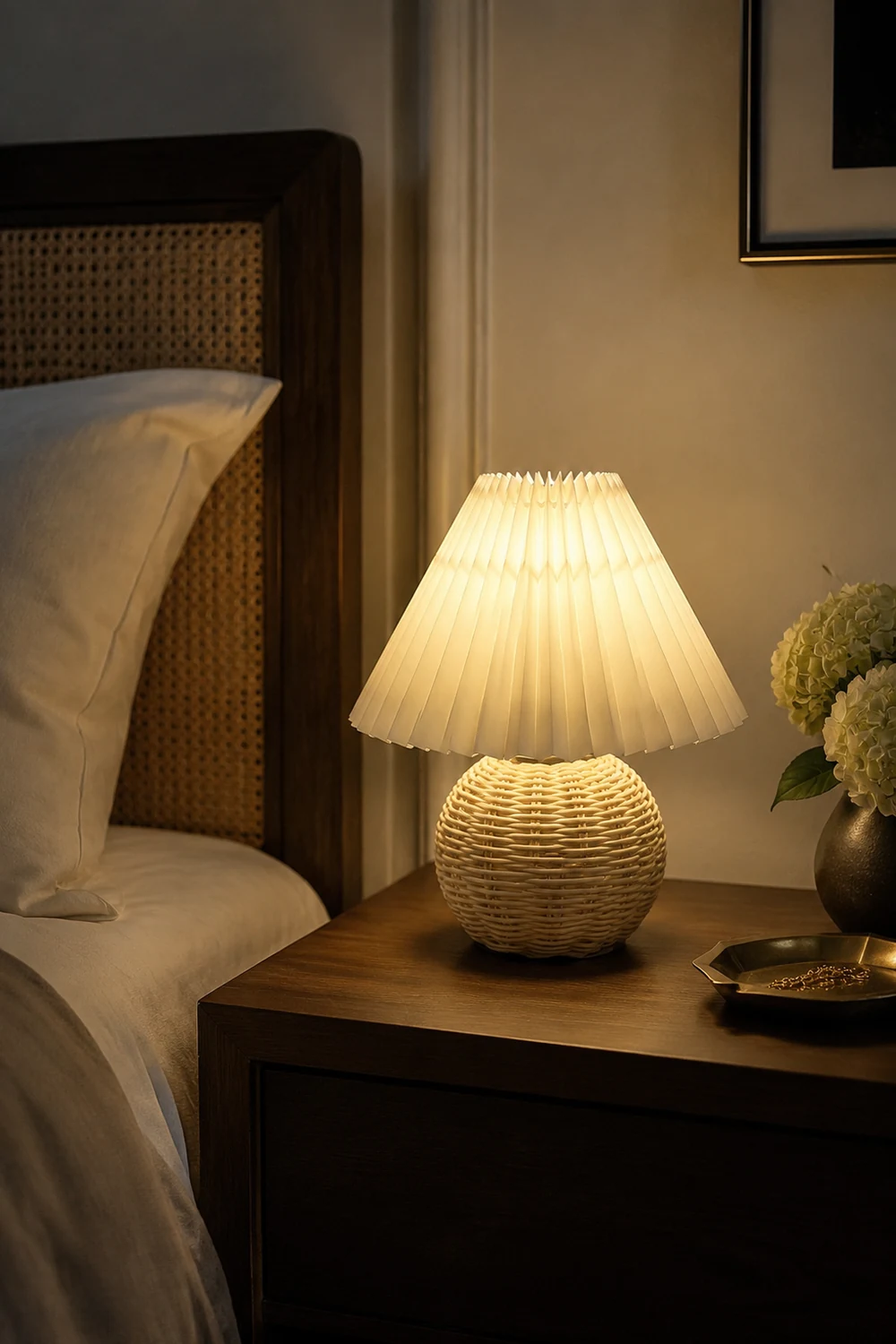 Rattan Pleated Built-in Battery Table lamp - Lumpaz