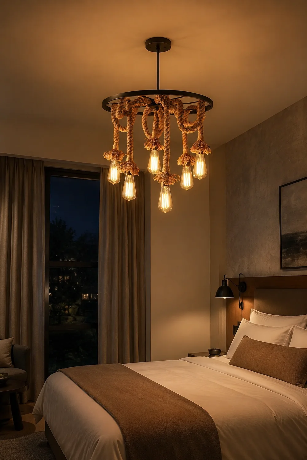 Hemp Rope Industrial Six Head Chandelier - Lumpaz
