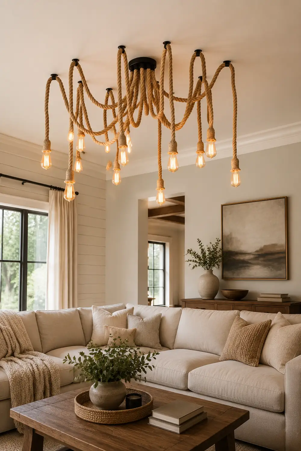 Hemp Rope Scattered Flower Chandelier - Lumpaz