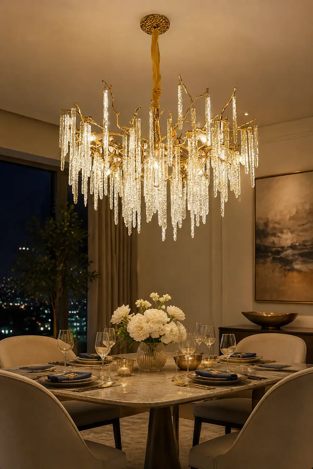 Crystal Icicles Branch Brass Chandelier - Lumpaz