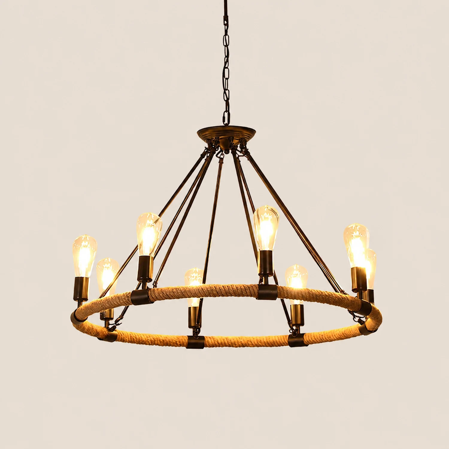 Hemp Rope Industrial Large Circle Chandelier - Lumpaz