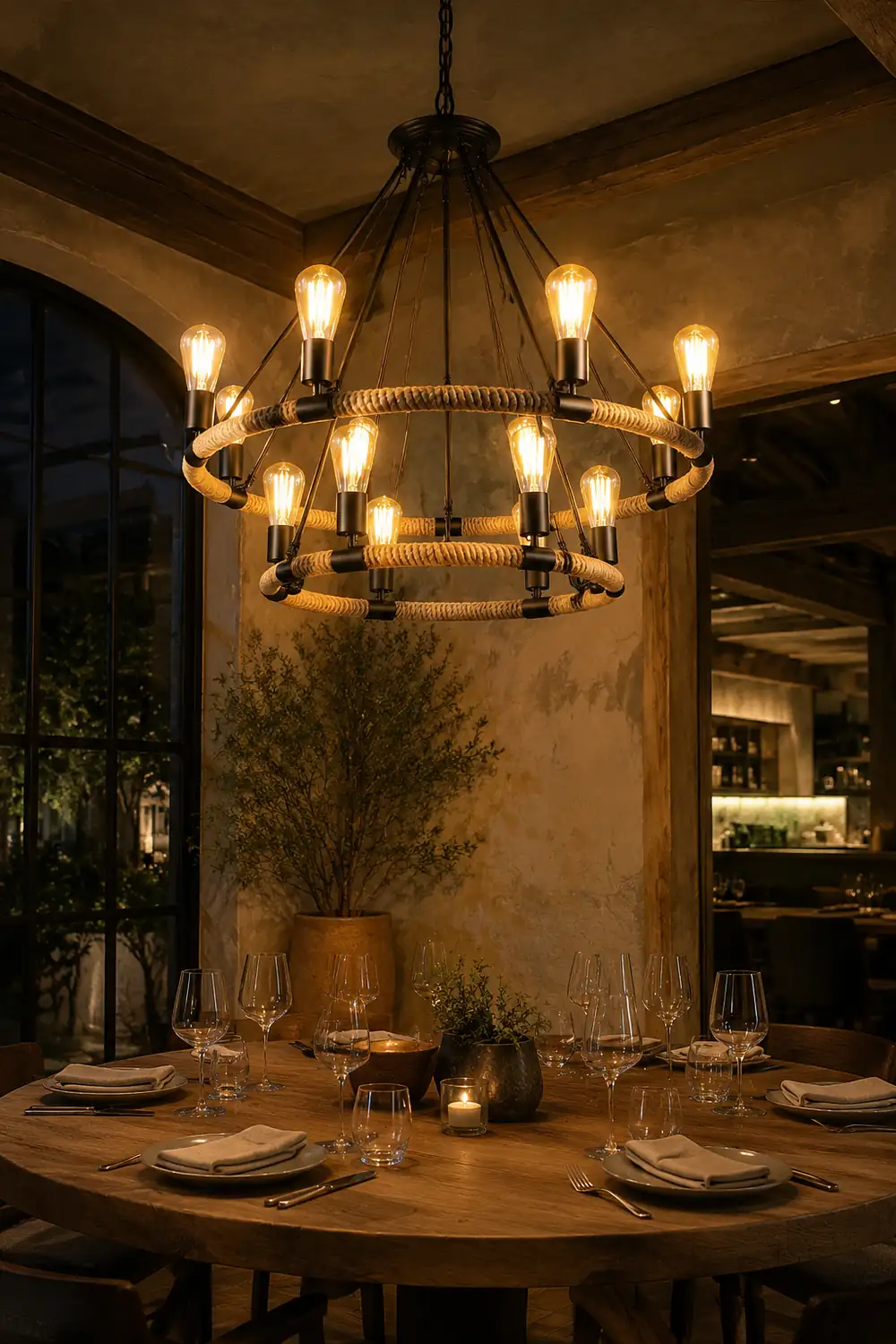 Hemp Rope Industrial Large Circle Chandelier - Lumpaz