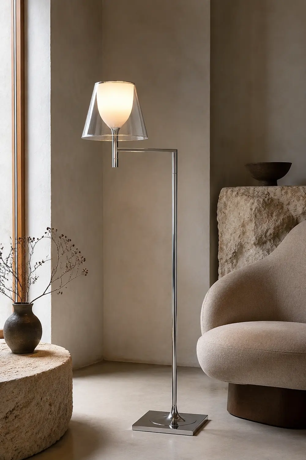Chrome Prism Bending Floor Light - Lumpaz
