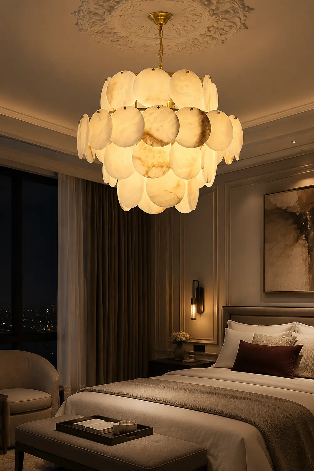 Alabaster Shell Brass Chandelier - Lumpaz