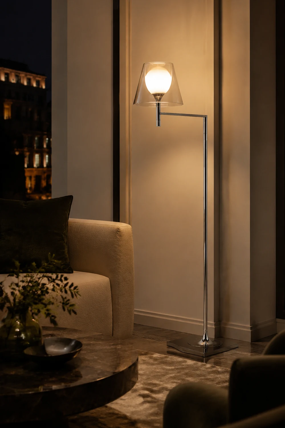 Chrome Prism Bending Floor Light - Lumpaz