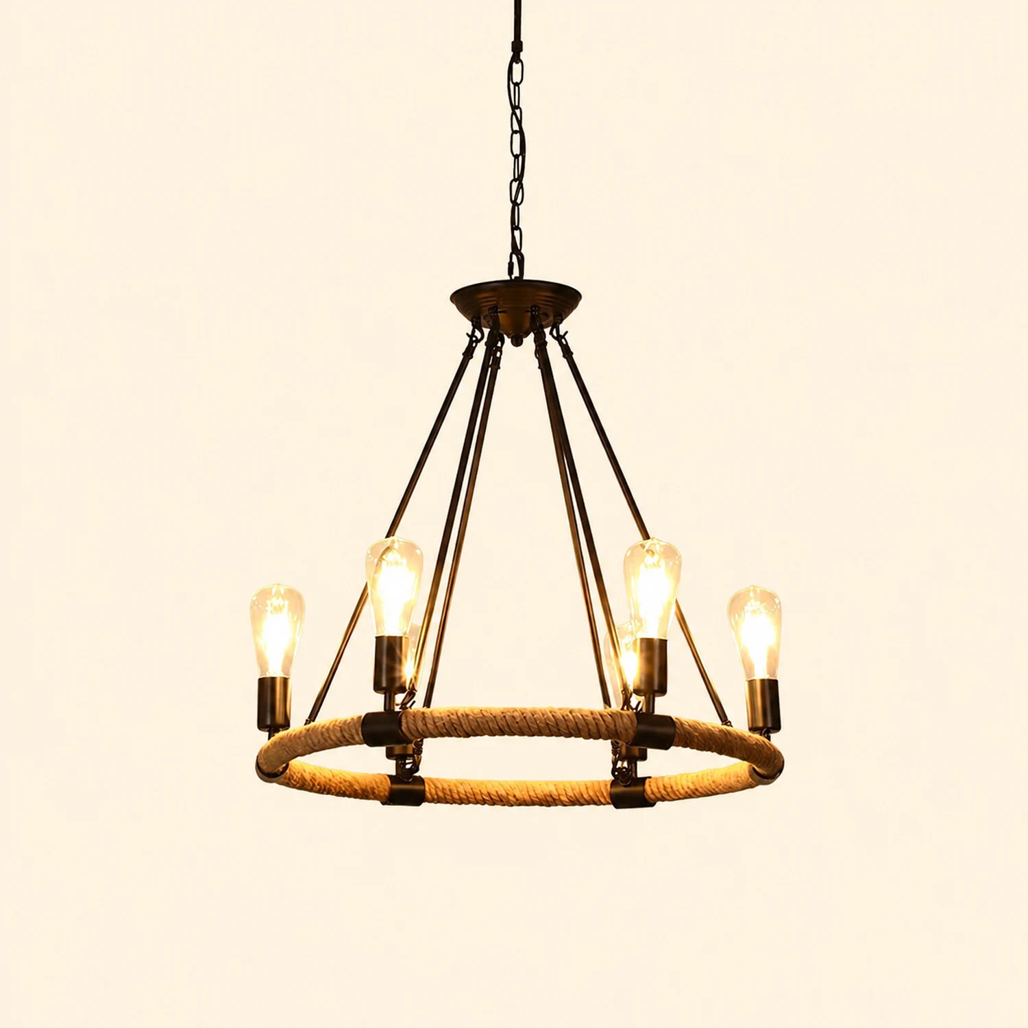 Hemp Rope Industrial Large Circle Chandelier - Lumpaz