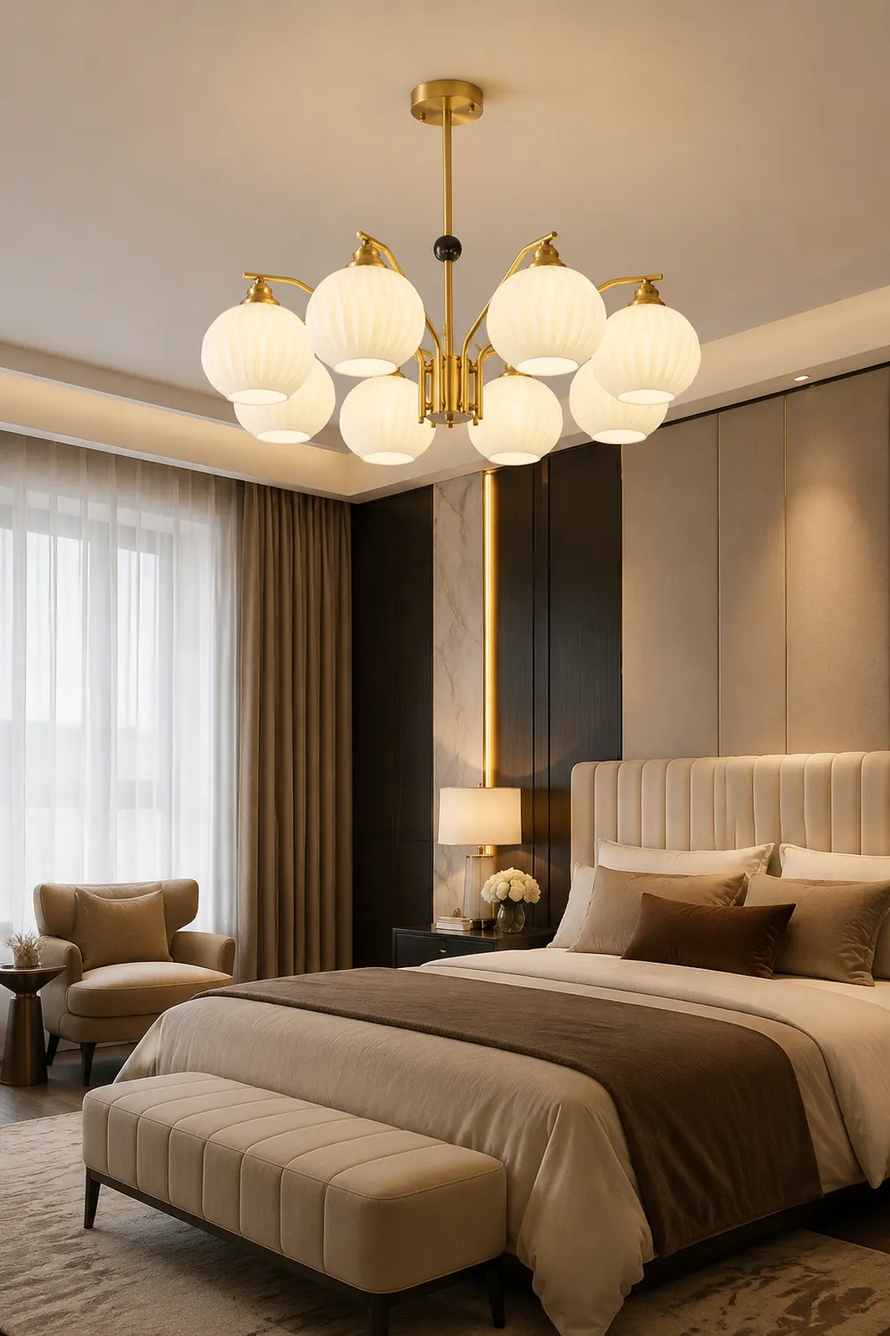 Ribbed Glass Gold Chandelier - Lumpaz