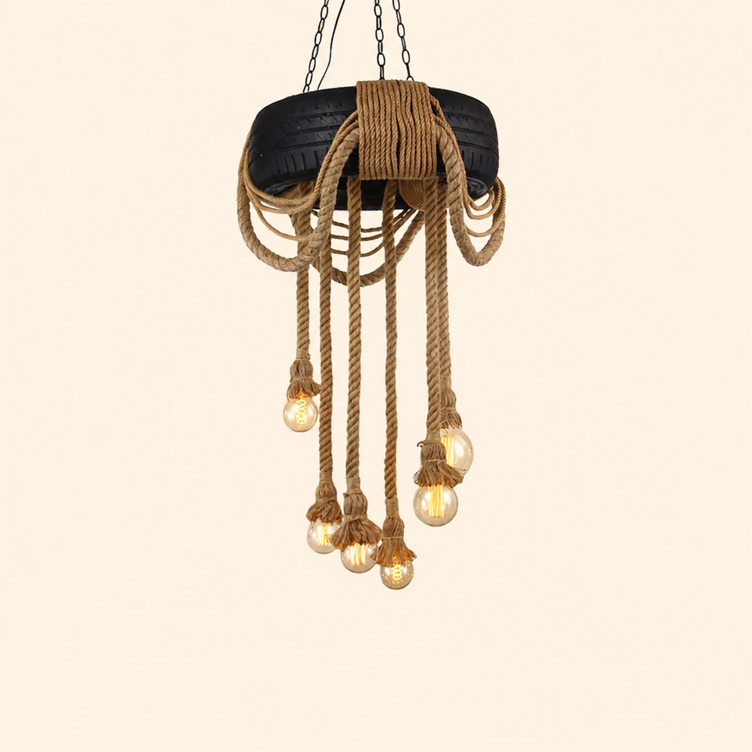 Hemp Rope Industrial Tire Chandelier - Lumpaz