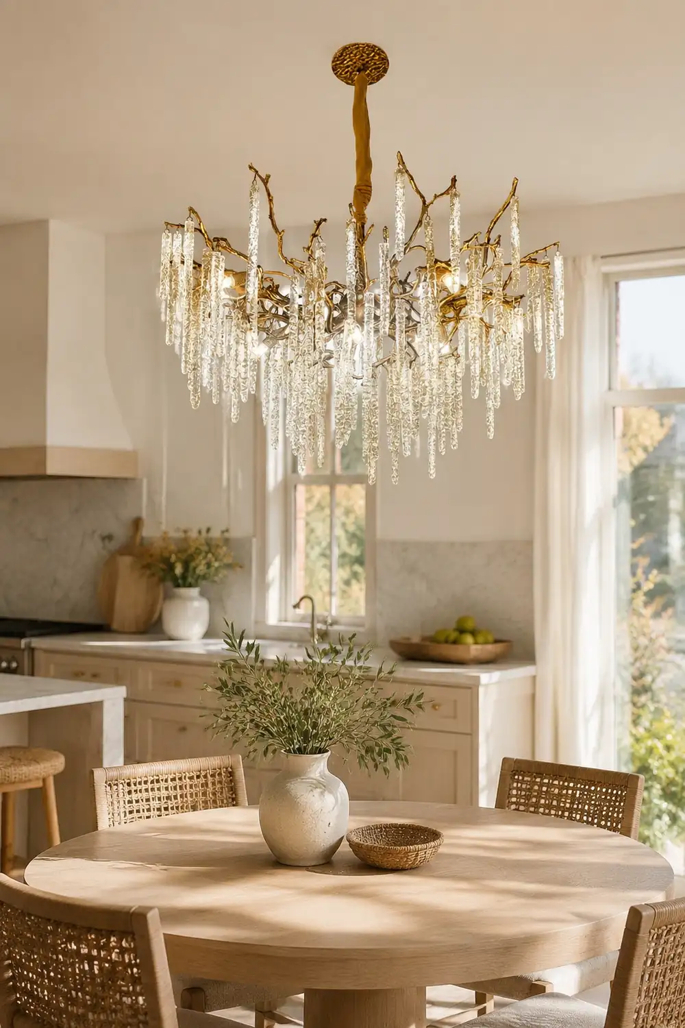 Crystal Icicles Branch Brass Chandelier - Lumpaz