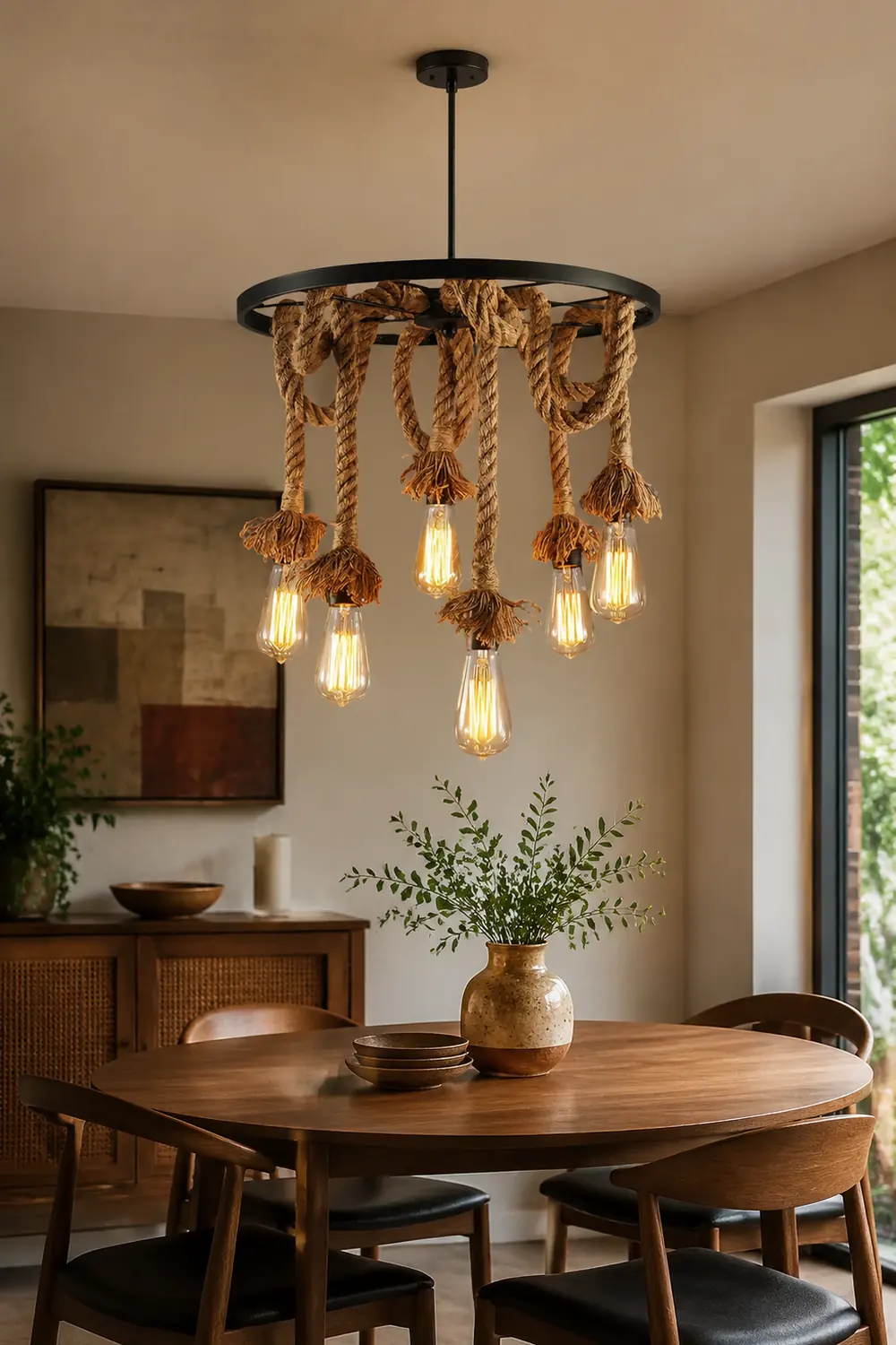 Hemp Rope Industrial Six Head Chandelier - Lumpaz