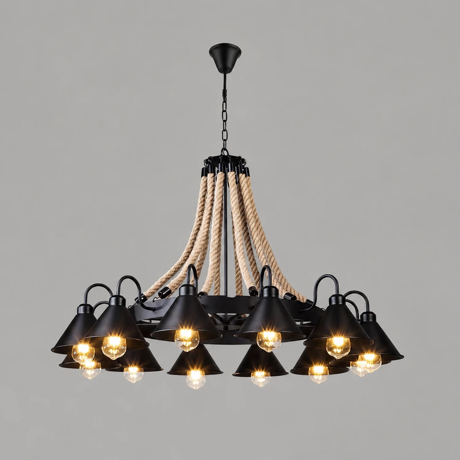 Hemp Rope Industrial Horn Chandelier - Lumpaz