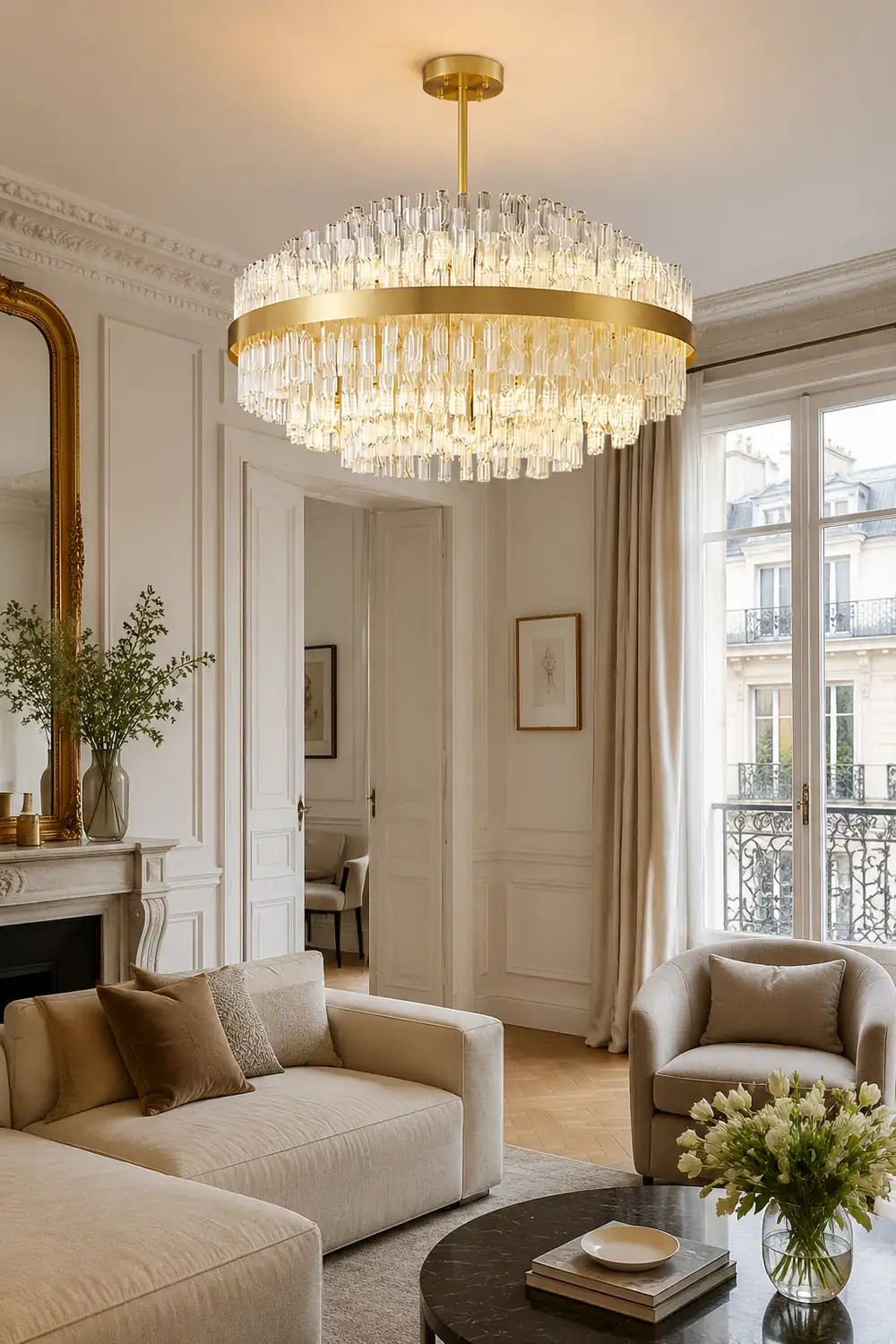 Gold & Clear Rod Chandelier - Lumpaz
