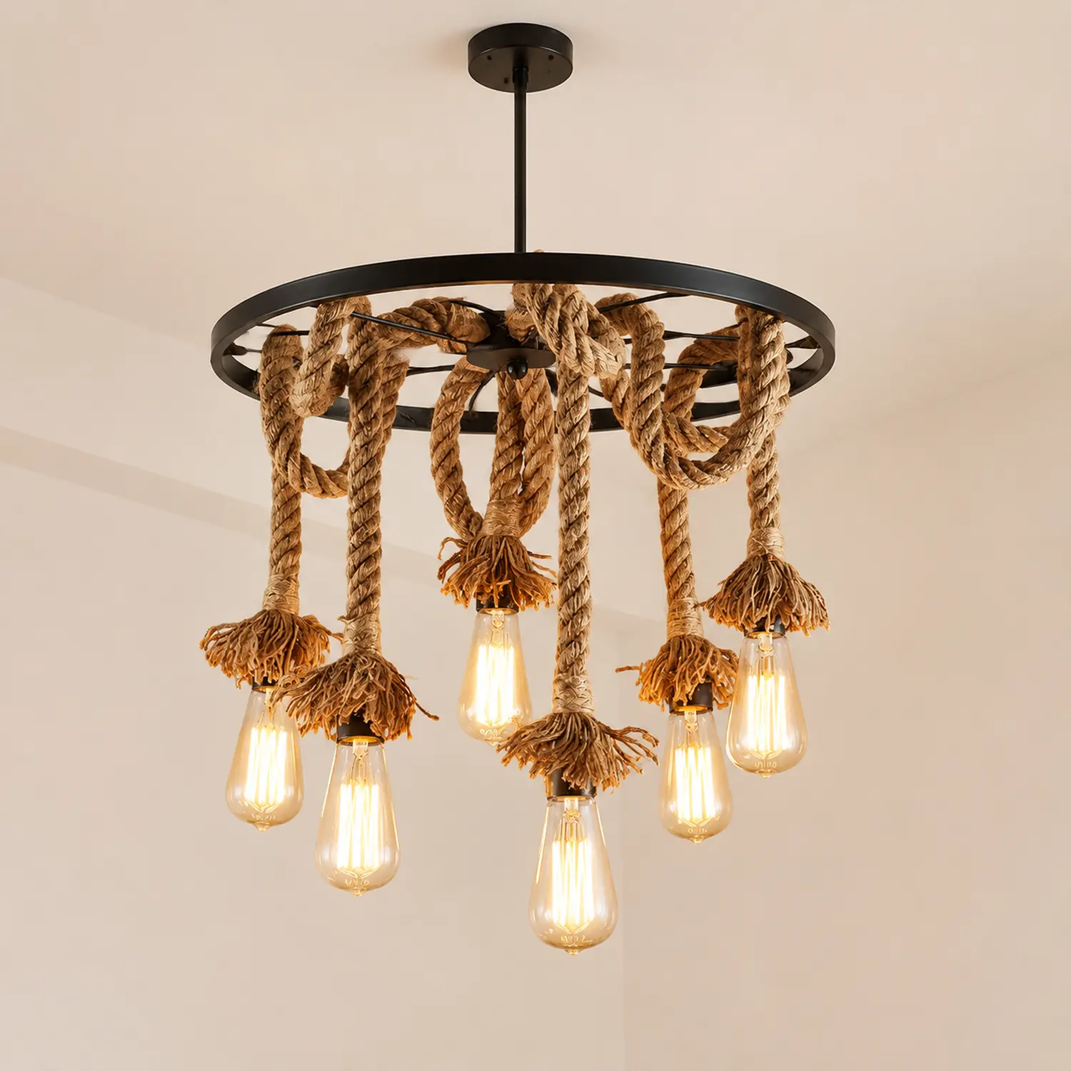 Hemp Rope Industrial Six Head Chandelier - Lumpaz