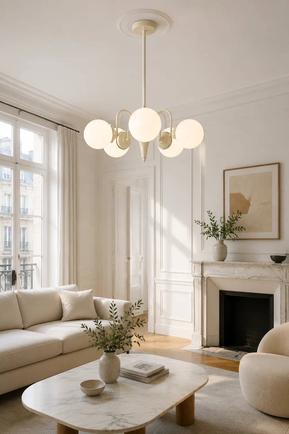 Cream Glass Ball Chandelier - Lumpaz