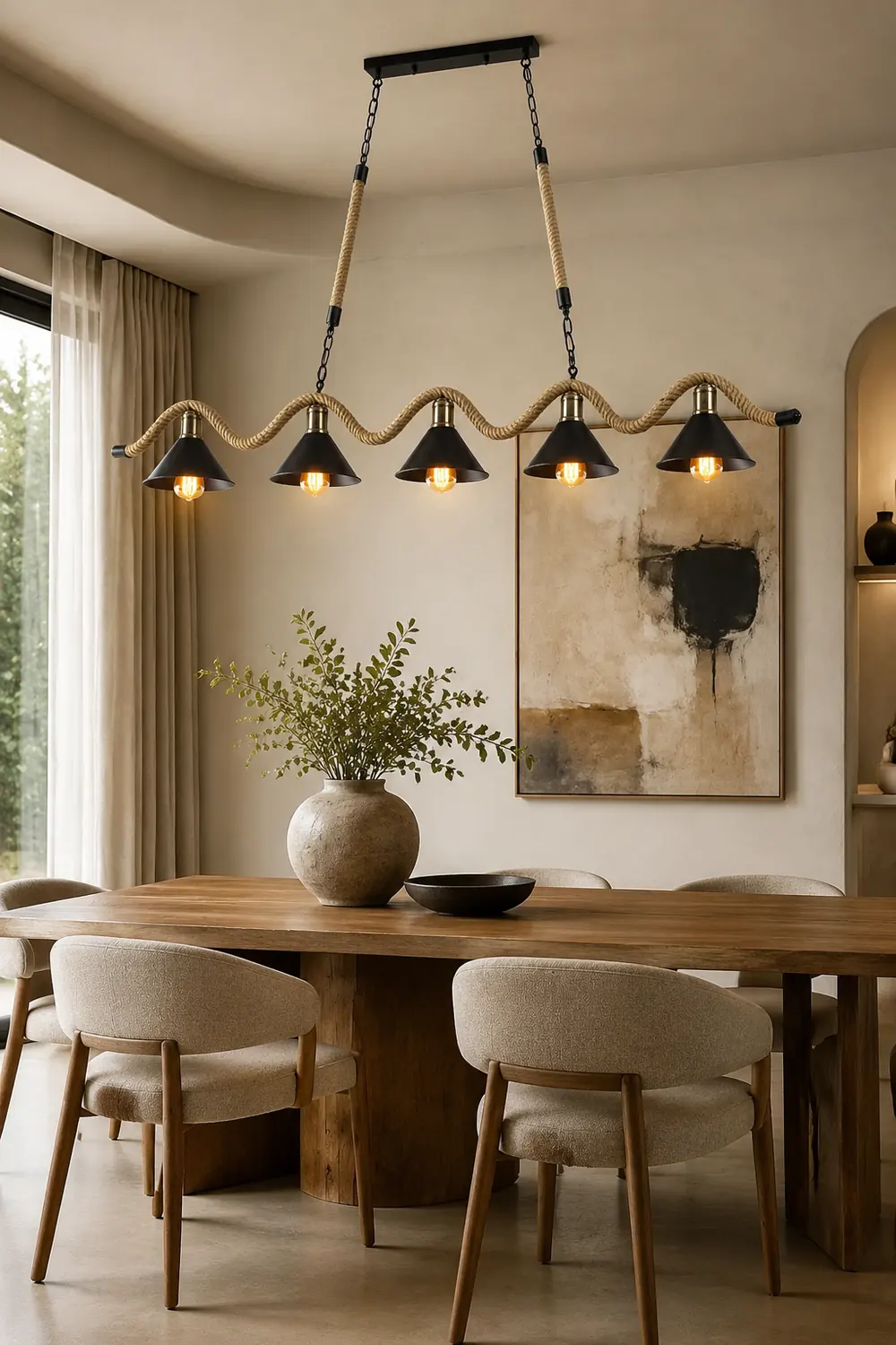 Hemp Rope Industrial Wave Chandelier - Lumpaz