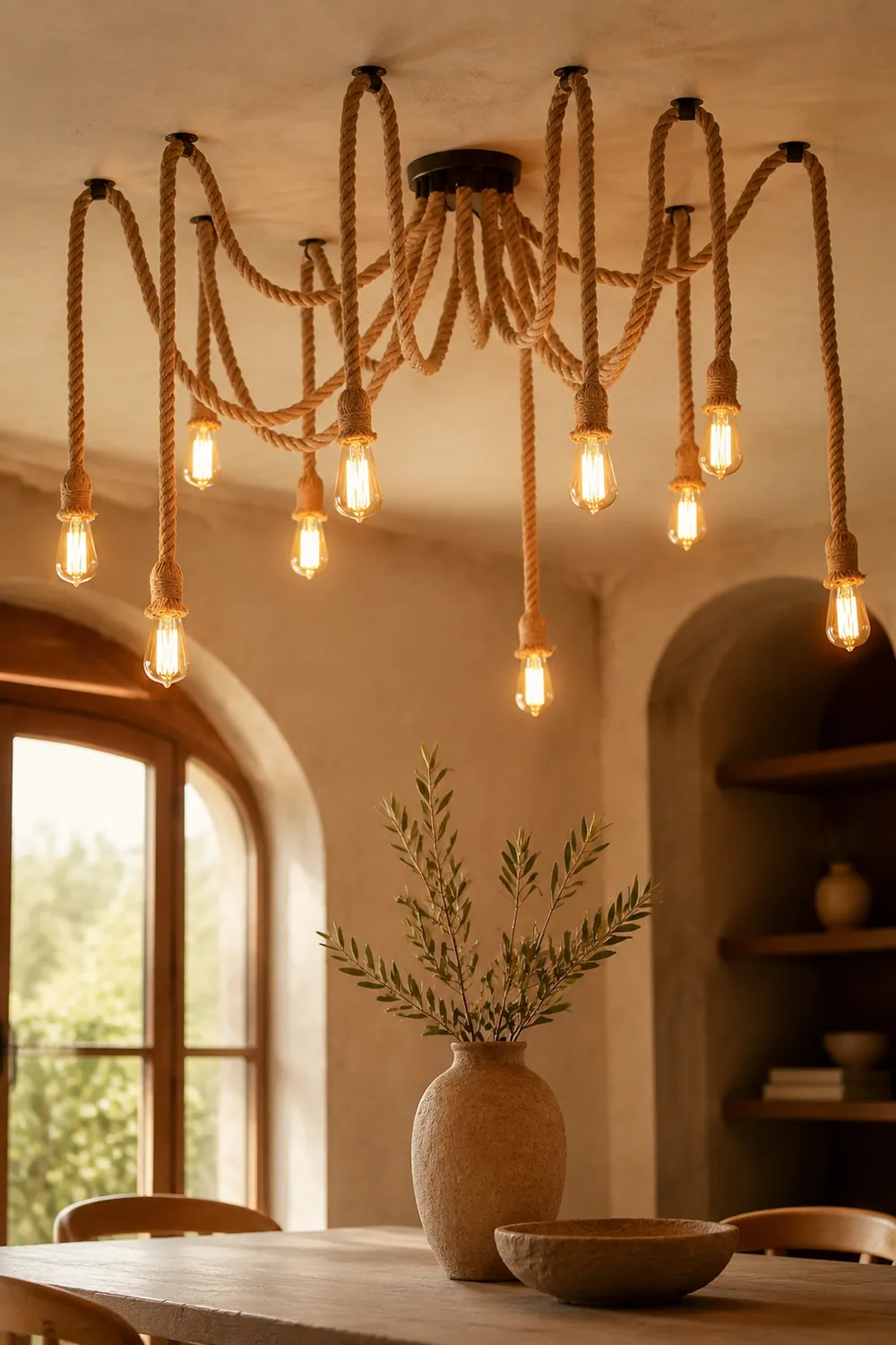 Hemp Rope Scattered Flower Chandelier - Lumpaz