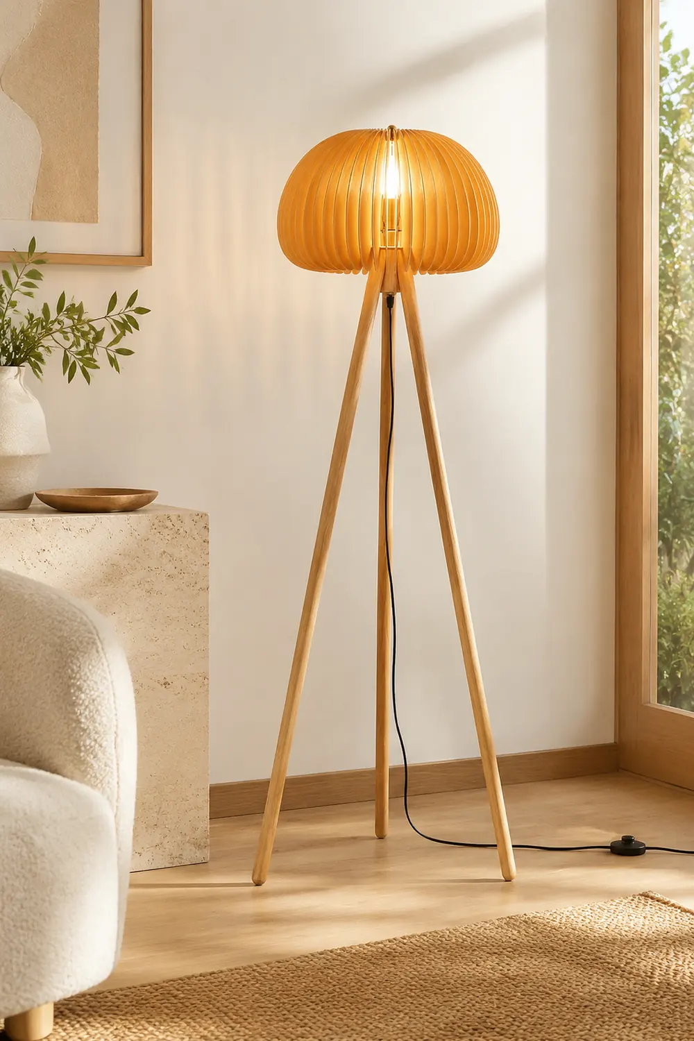 Wooden Pumpkin Floor Lamp - Lumpaz
