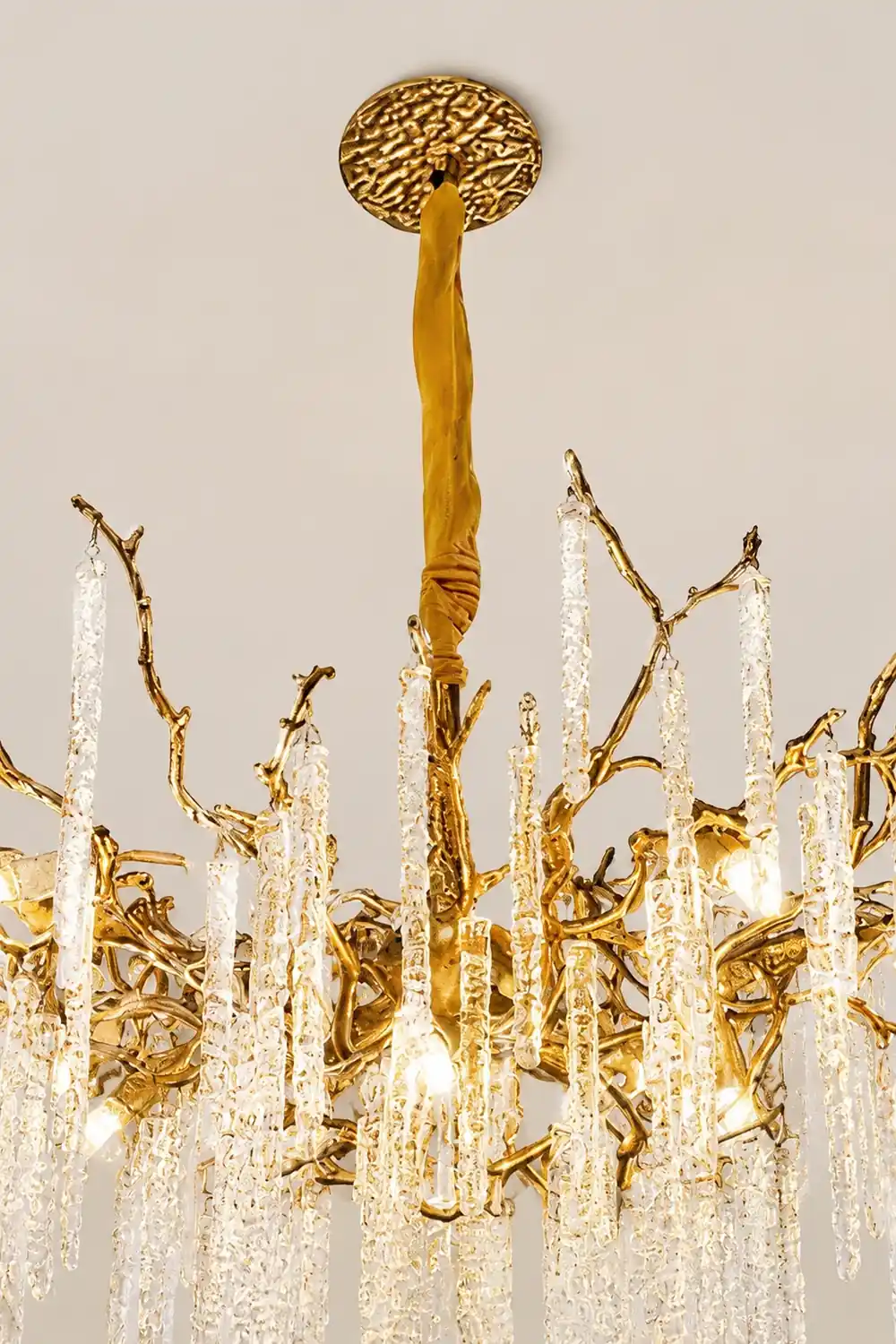 Crystal Icicles Branch Brass Chandelier - Lumpaz