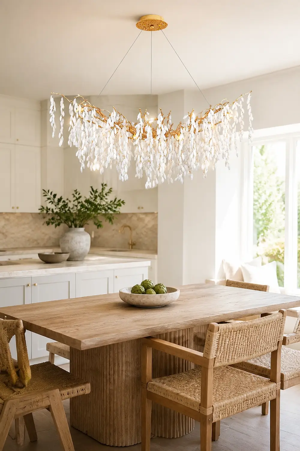 White Jade Branch Brass Chandelier - Lumpaz