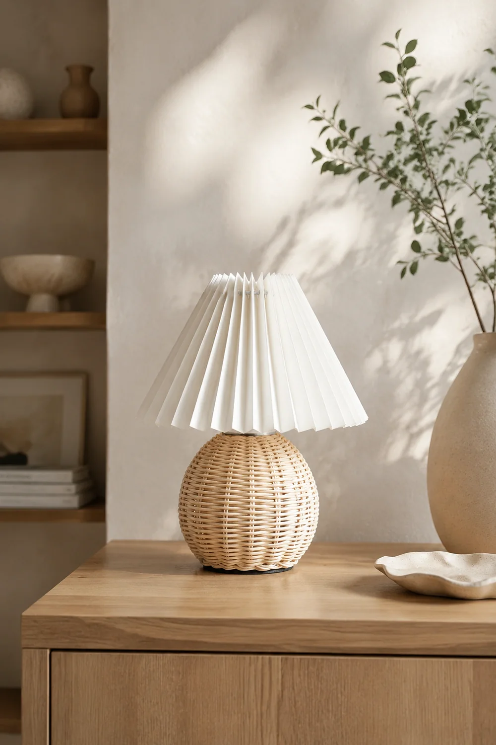 Rattan Pleated Built-in Battery Table lamp - Lumpaz