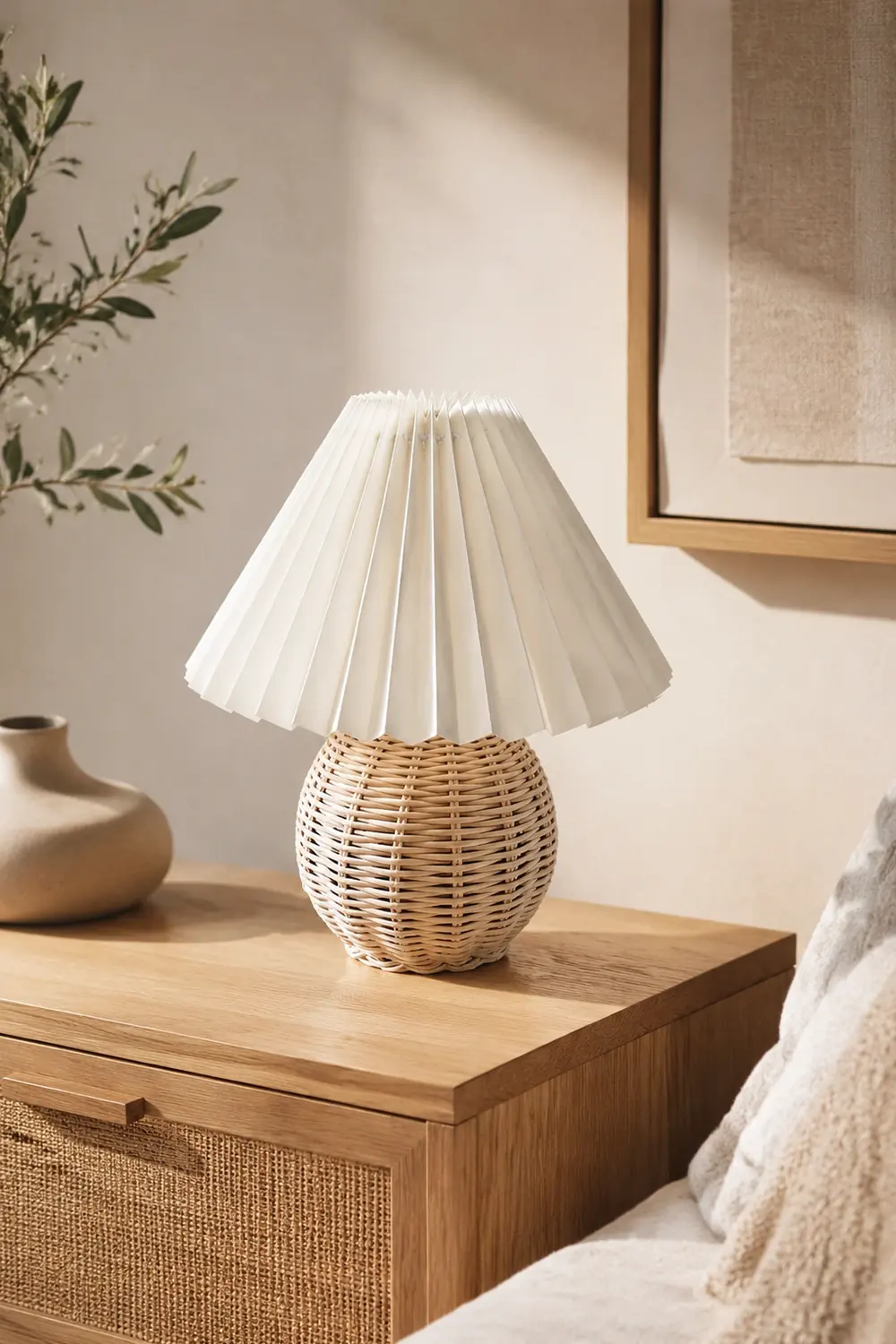 Rattan Pleated Built-in Battery Table lamp - Lumpaz