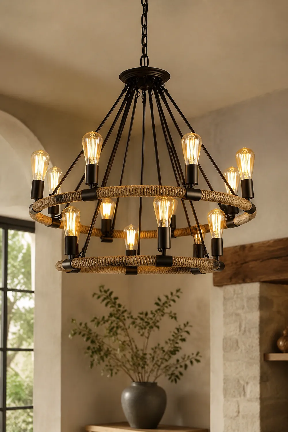 Hemp Rope Industrial Large Circle Chandelier - Lumpaz