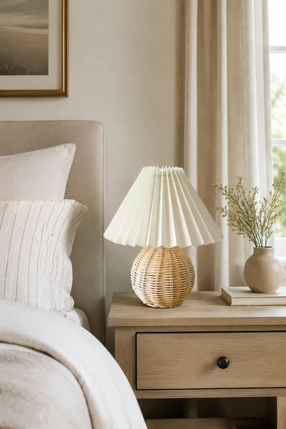 Rattan Pleated Built-in Battery Table lamp - Lumpaz