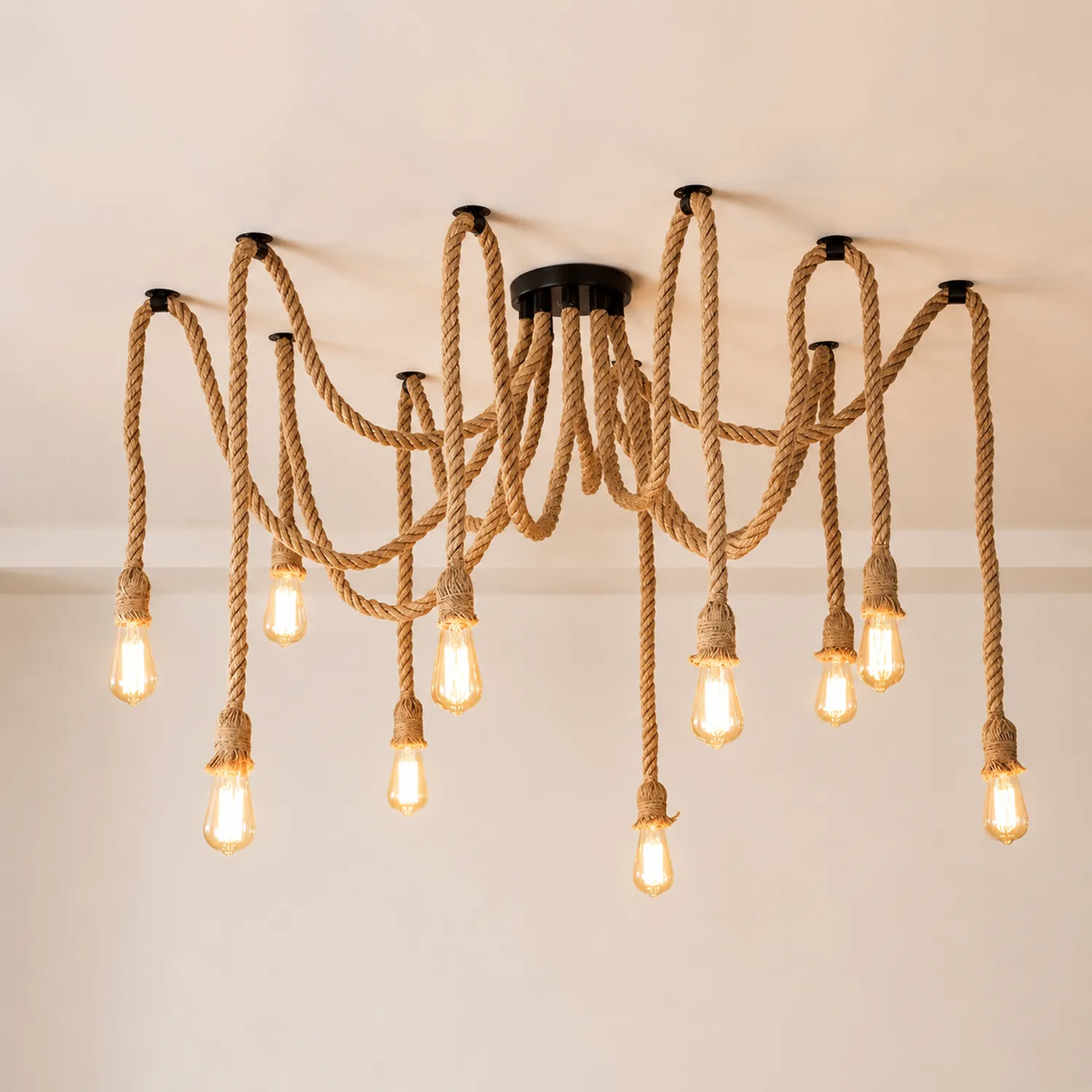 Hemp Rope Scattered Flower Chandelier - Lumpaz