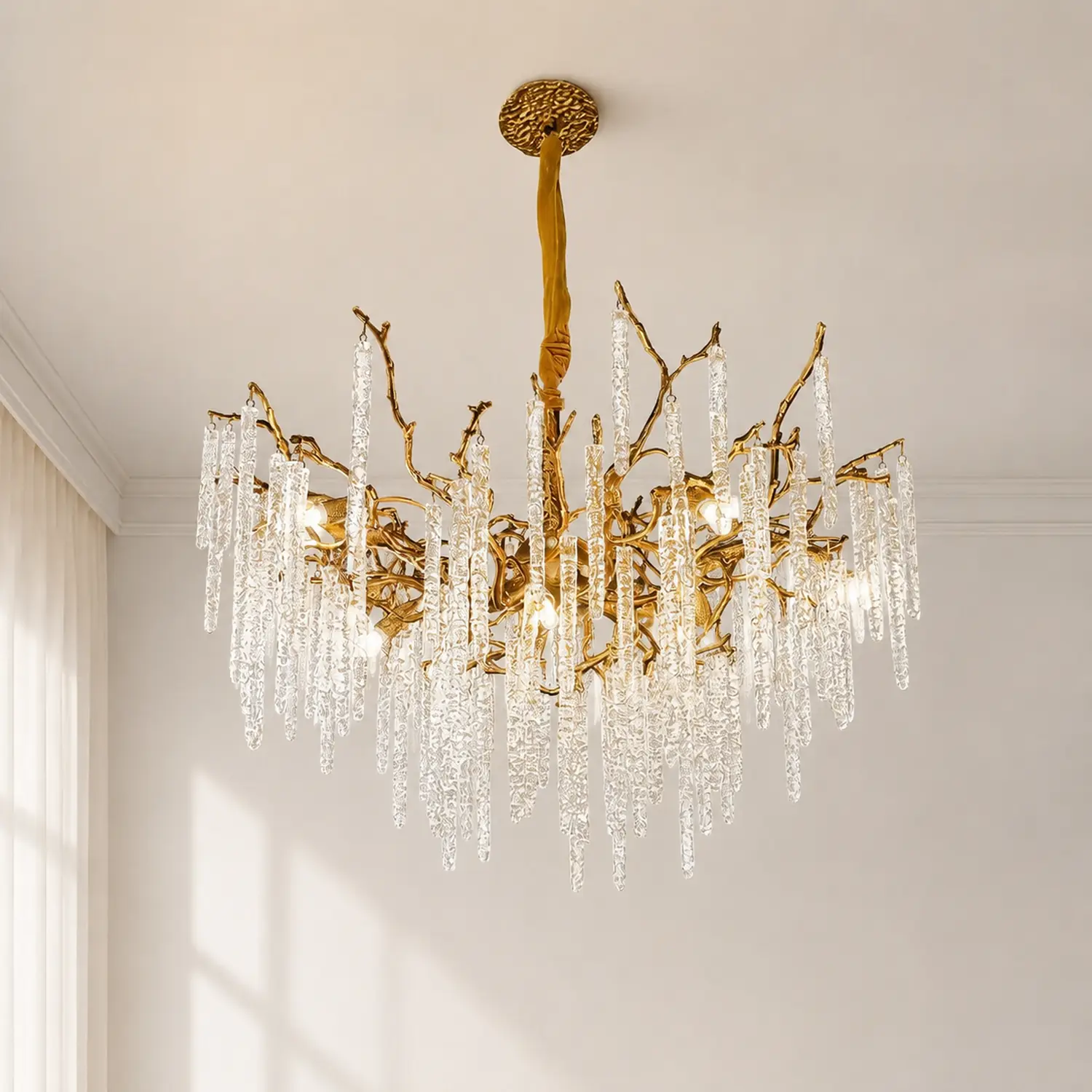 Crystal Icicles Branch Brass Chandelier - Lumpaz