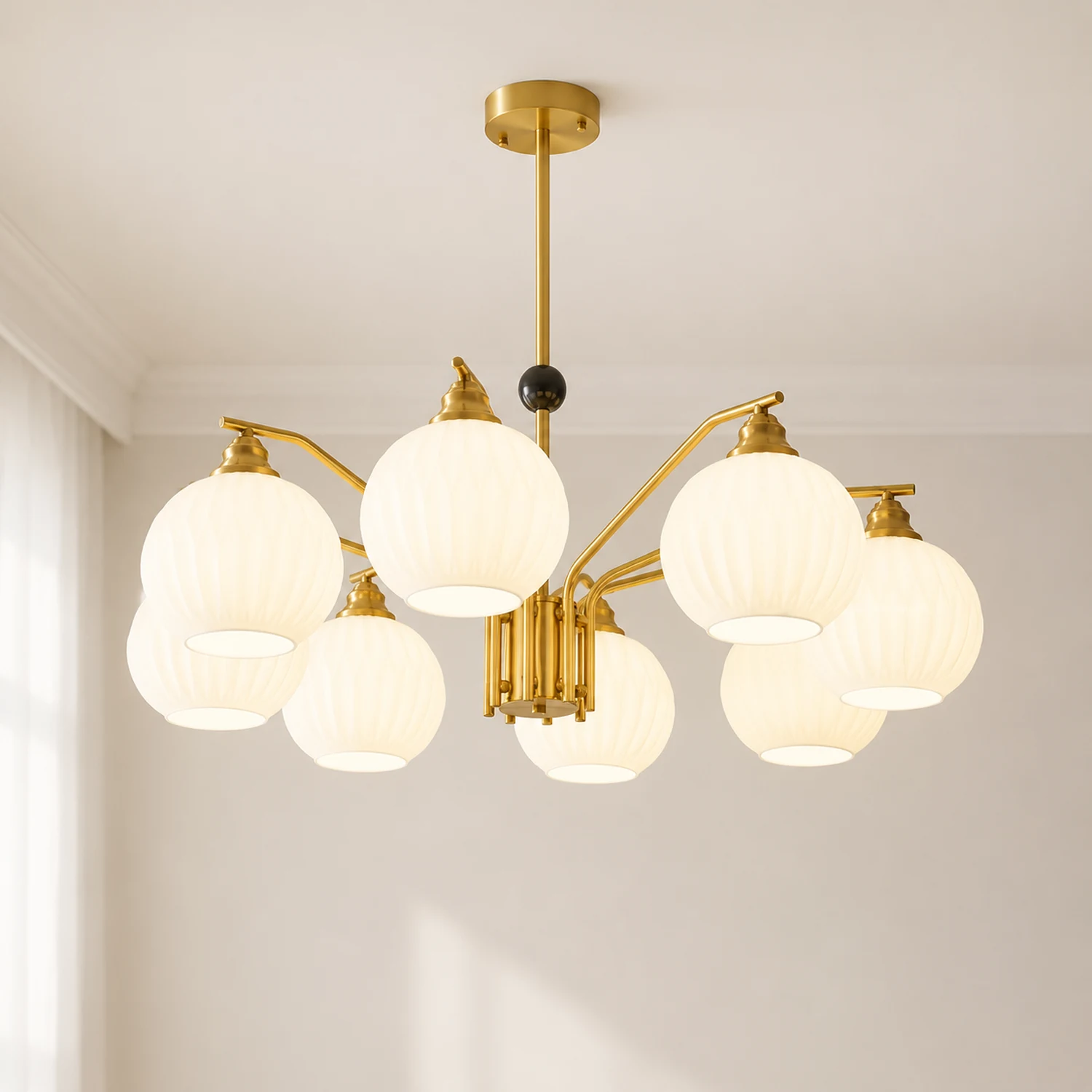 Ribbed Glass Gold Chandelier - Lumpaz