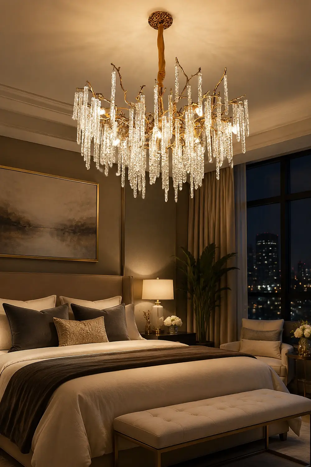 Crystal Icicles Branch Brass Chandelier - Lumpaz