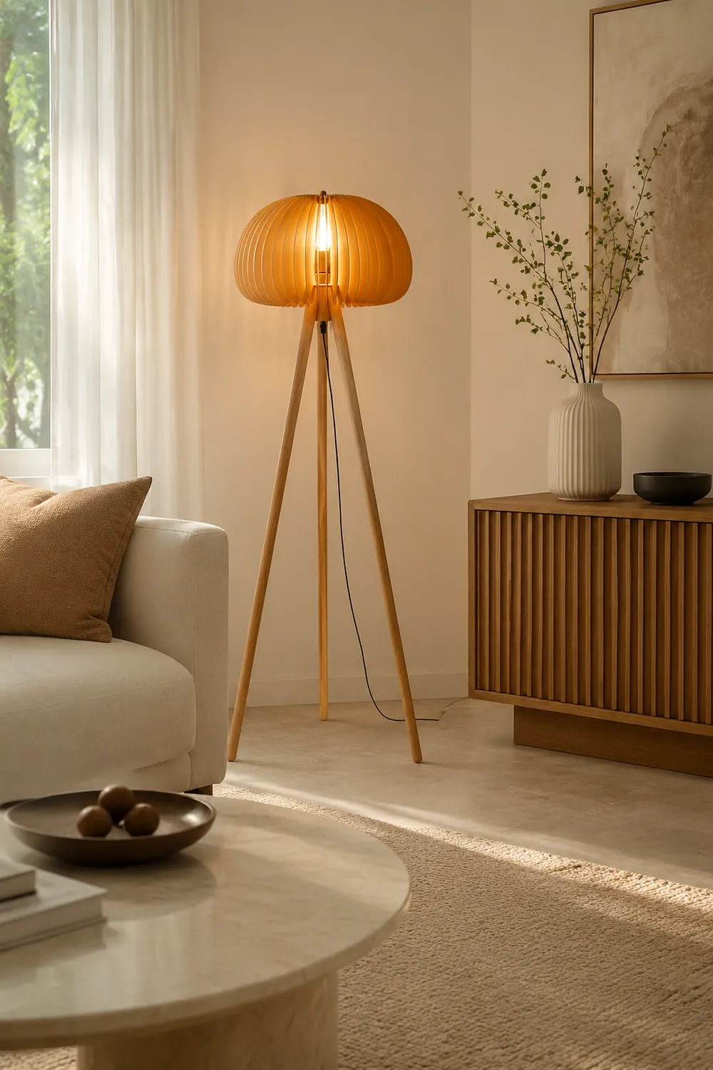 Wooden Pumpkin Floor Lamp - Lumpaz