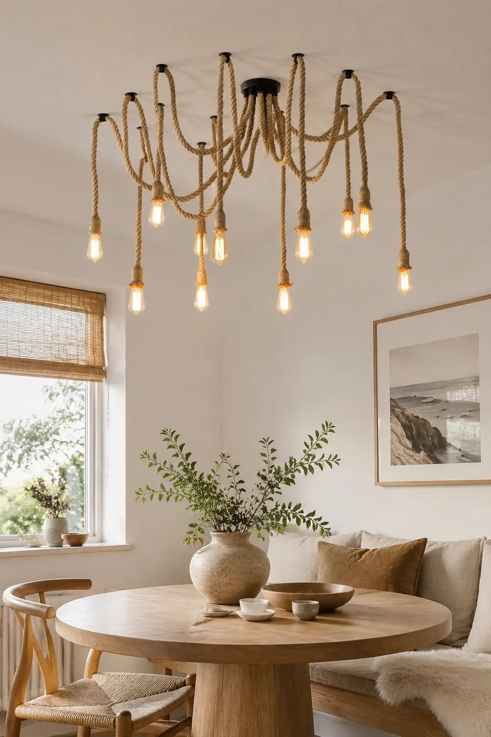 Hemp Rope Scattered Flower Chandelier - Lumpaz