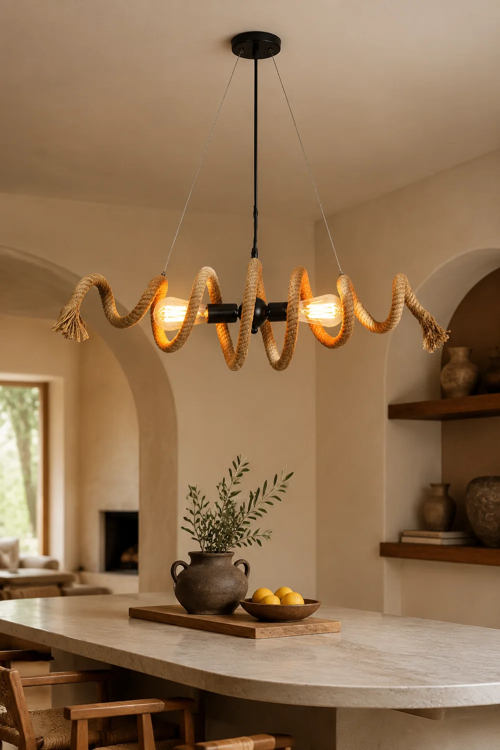 Hemp Rope Industrial Spiral Chandelier - Lumpaz
