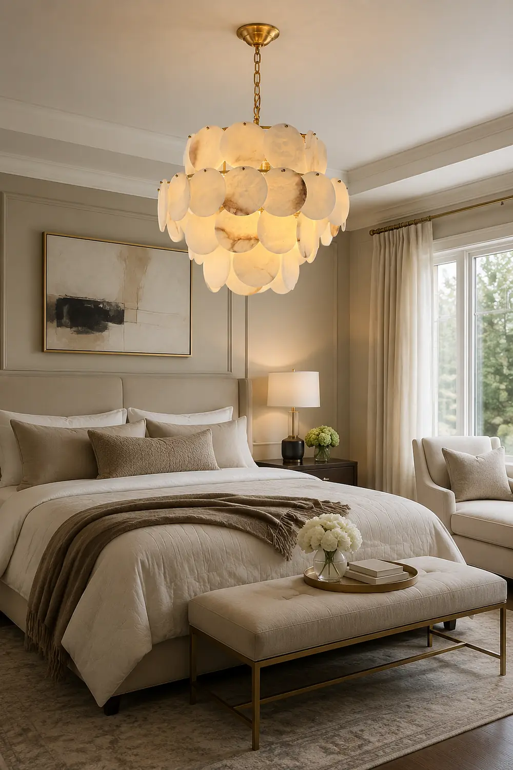 Alabaster Shell Brass Chandelier - Lumpaz
