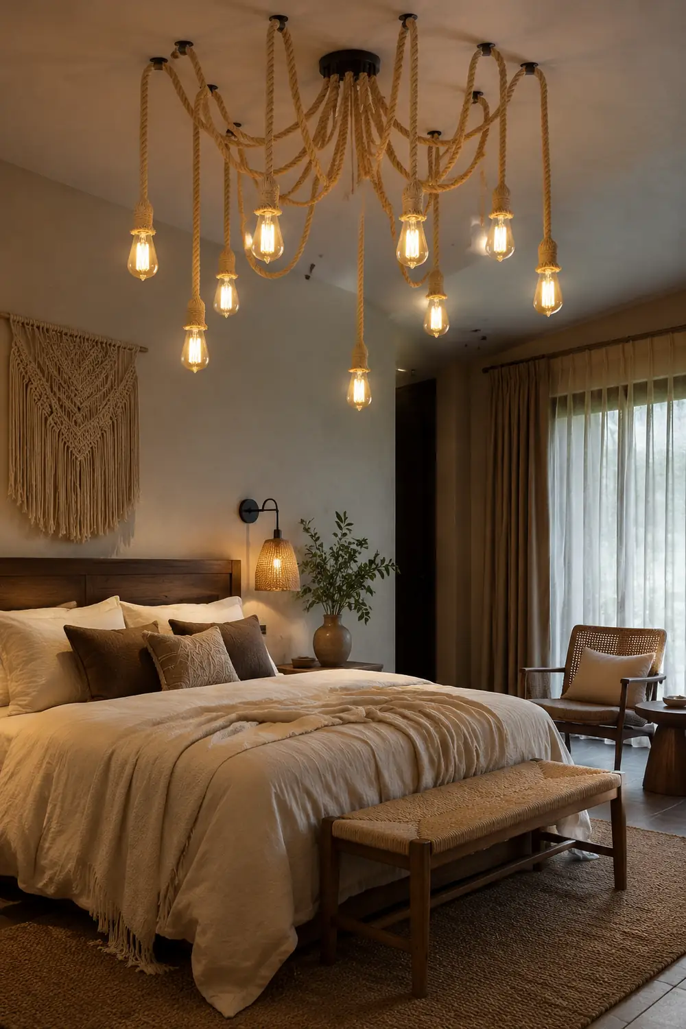 Hemp Rope Scattered Flower Chandelier - Lumpaz