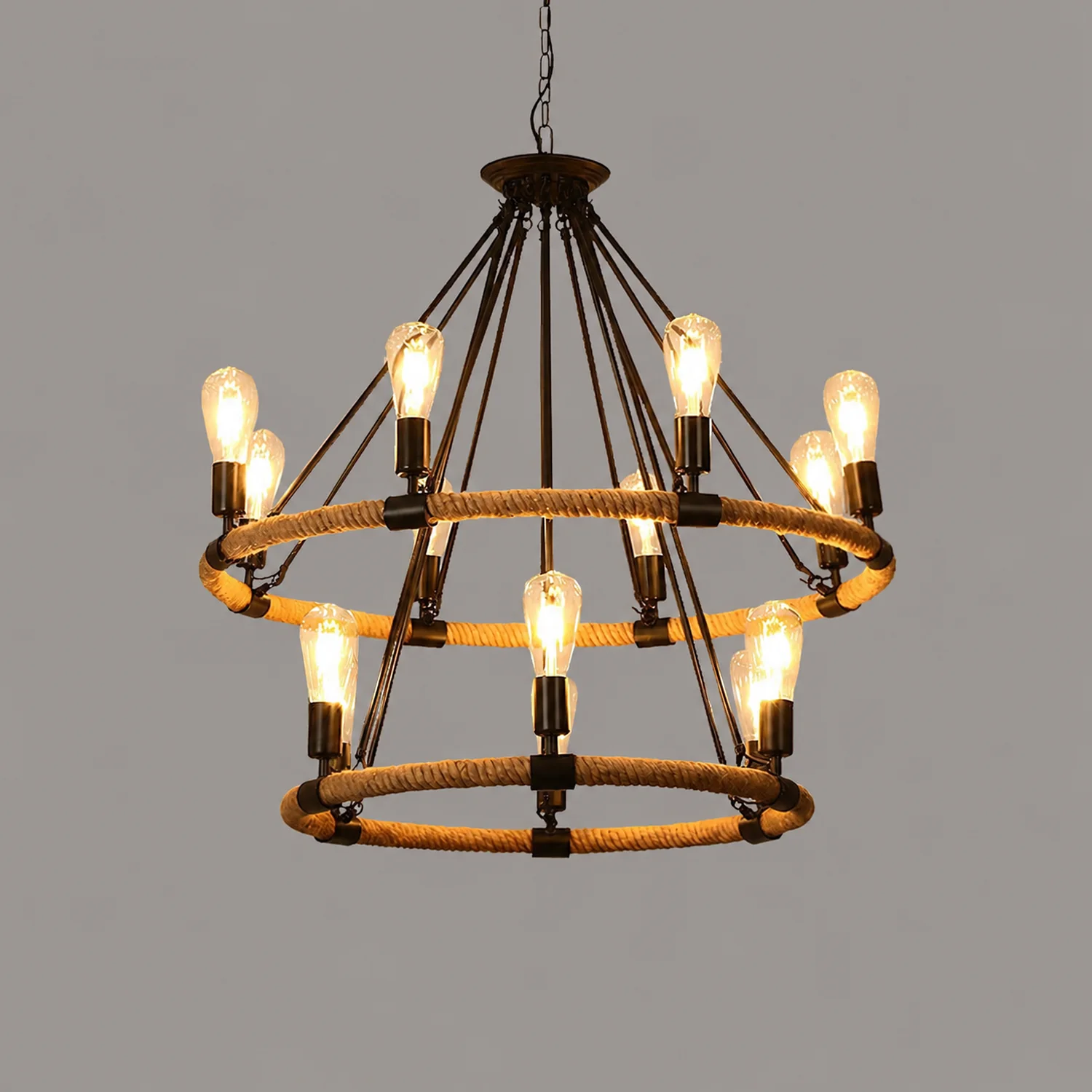 Hemp Rope Industrial Large Circle Chandelier - Lumpaz