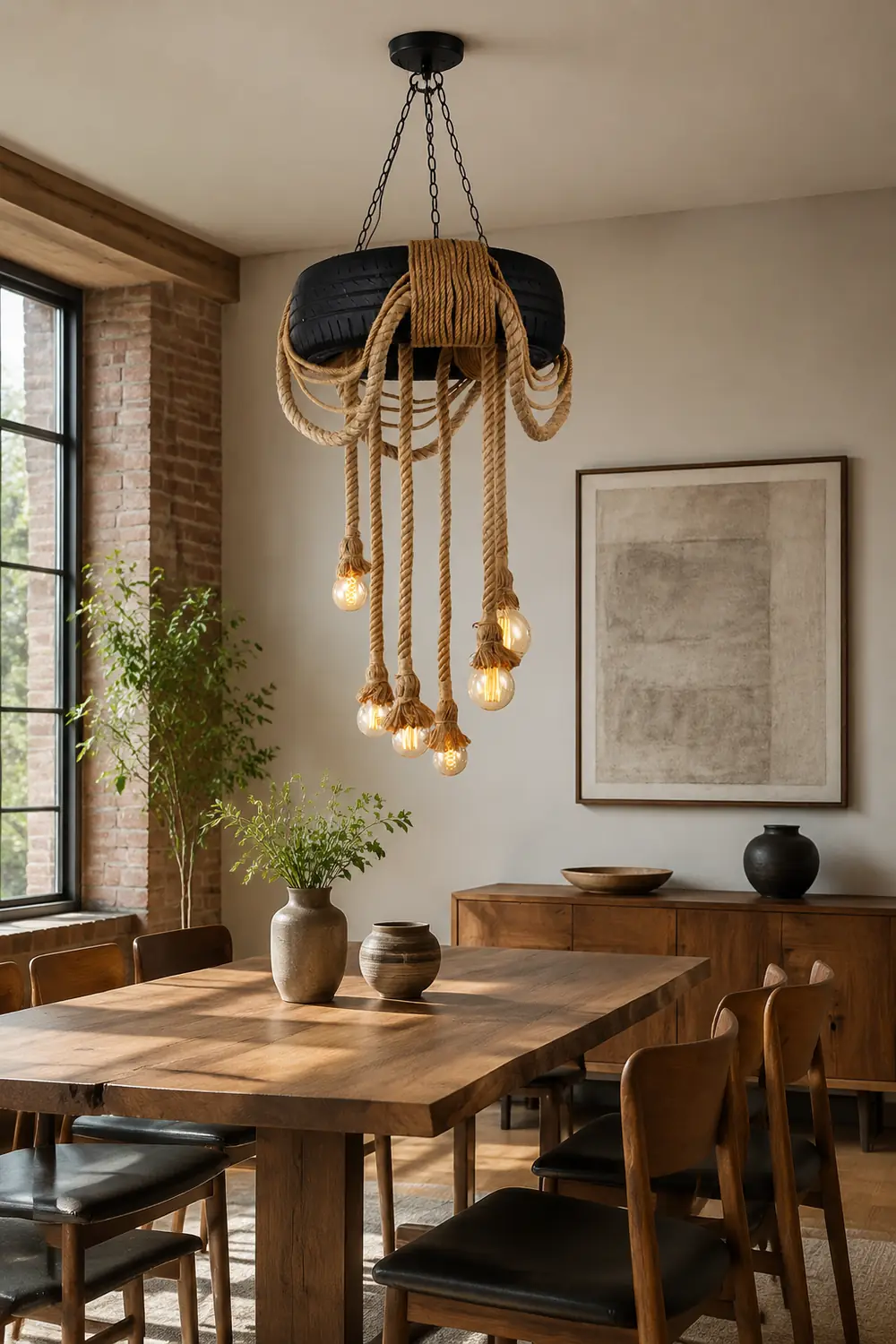 Hemp Rope Industrial Tire Chandelier - Lumpaz