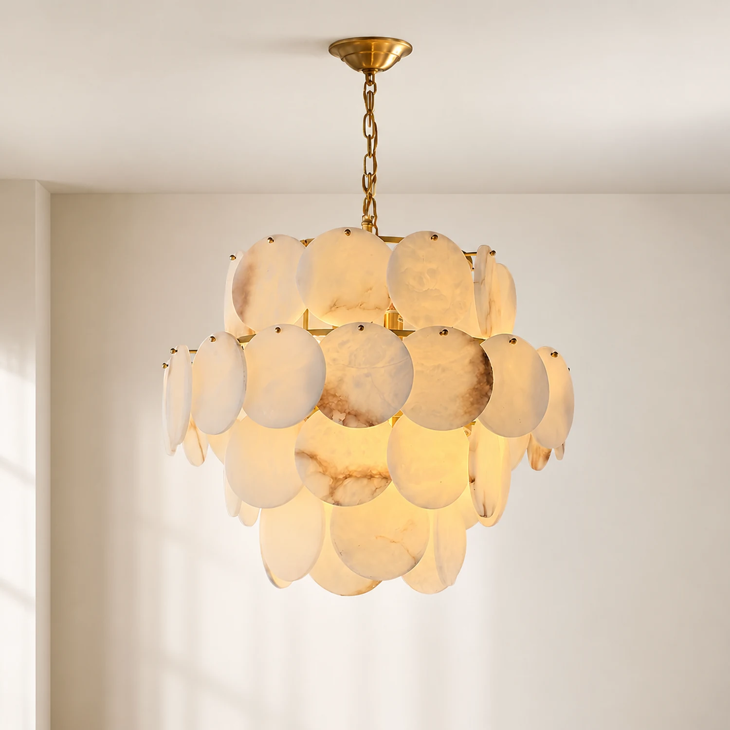 Alabaster Shell Brass Chandelier - Lumpaz