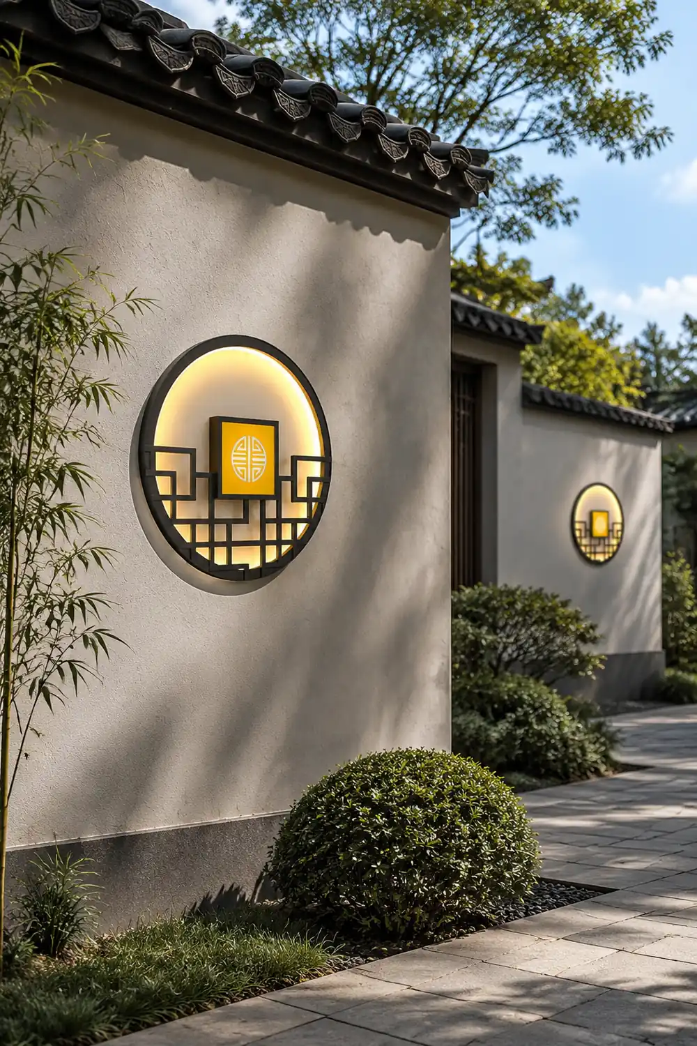 Asian Style Round Garden Wall Light - Lumpaz