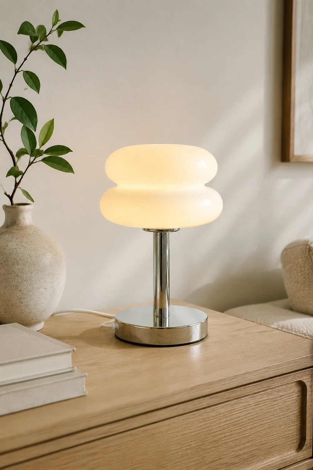 Morandi Modern Rund LED Tischlampe Weiß/Beige/Rosa Wohn/Schlafzimmer Metall&Glas 28CM Lang - Lumpaz