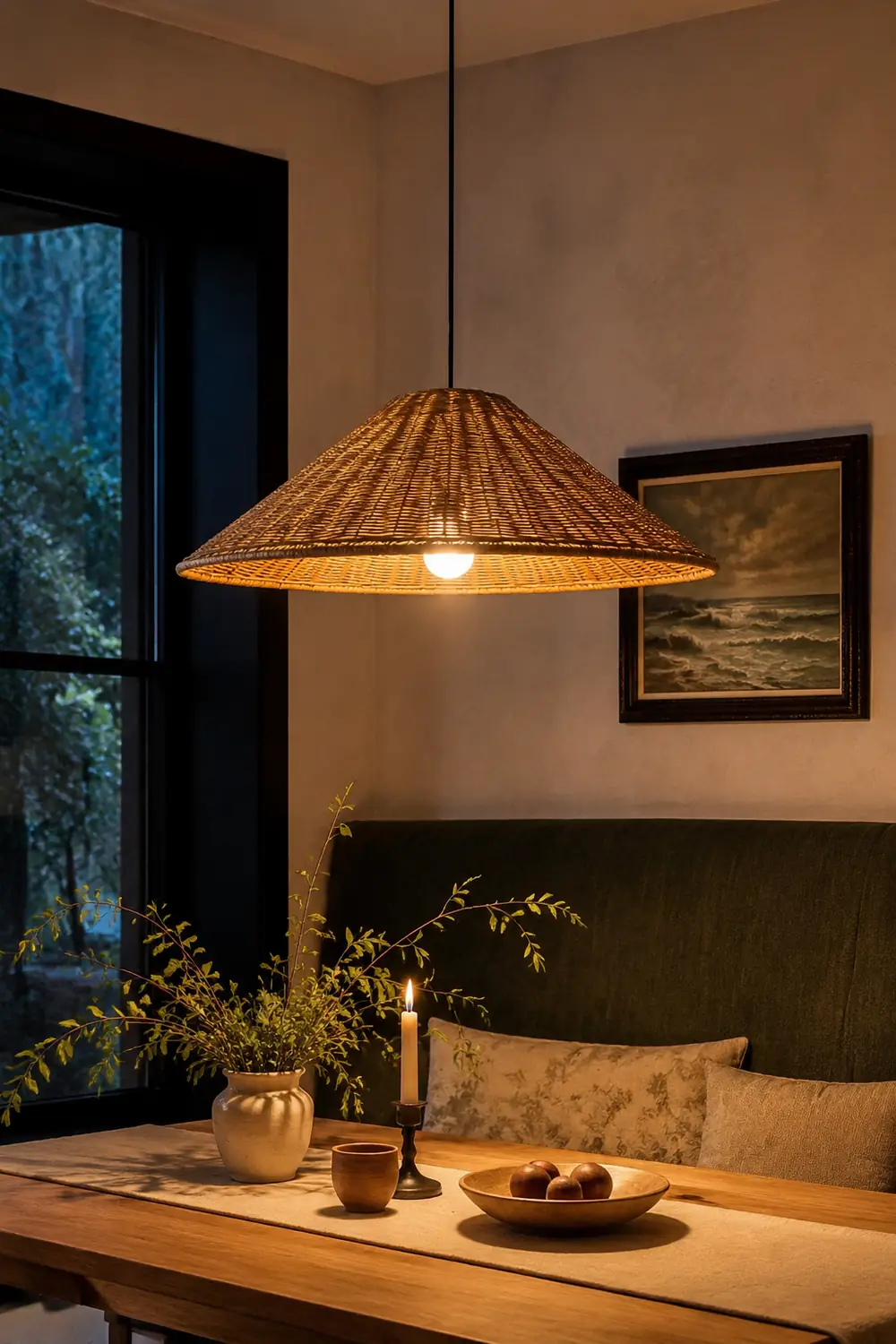 Retro Woven Rattan Cone Pendant Light - Lumpaz