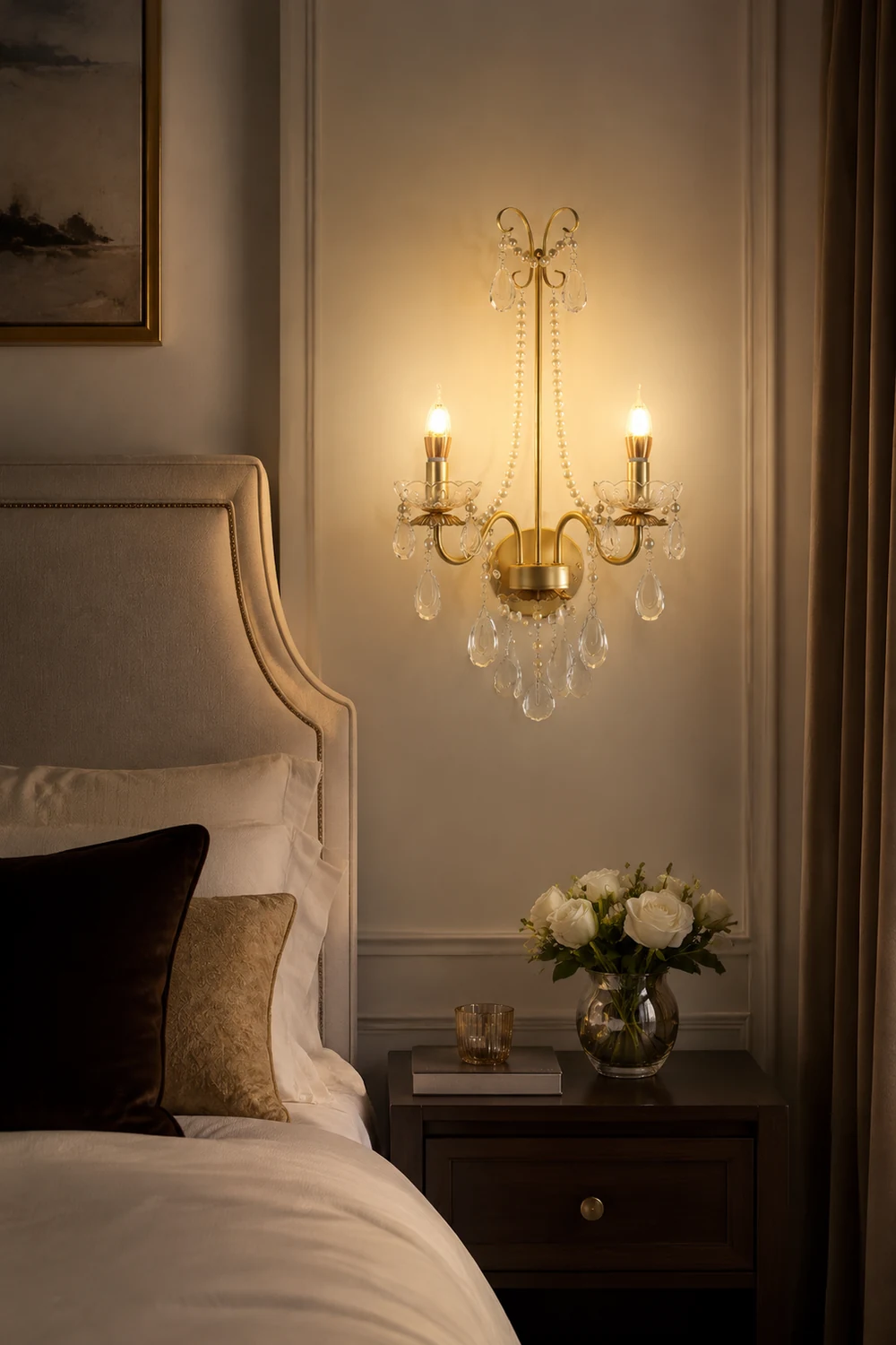 Crystal Pearl Chain Wall Lamp - Lumpaz