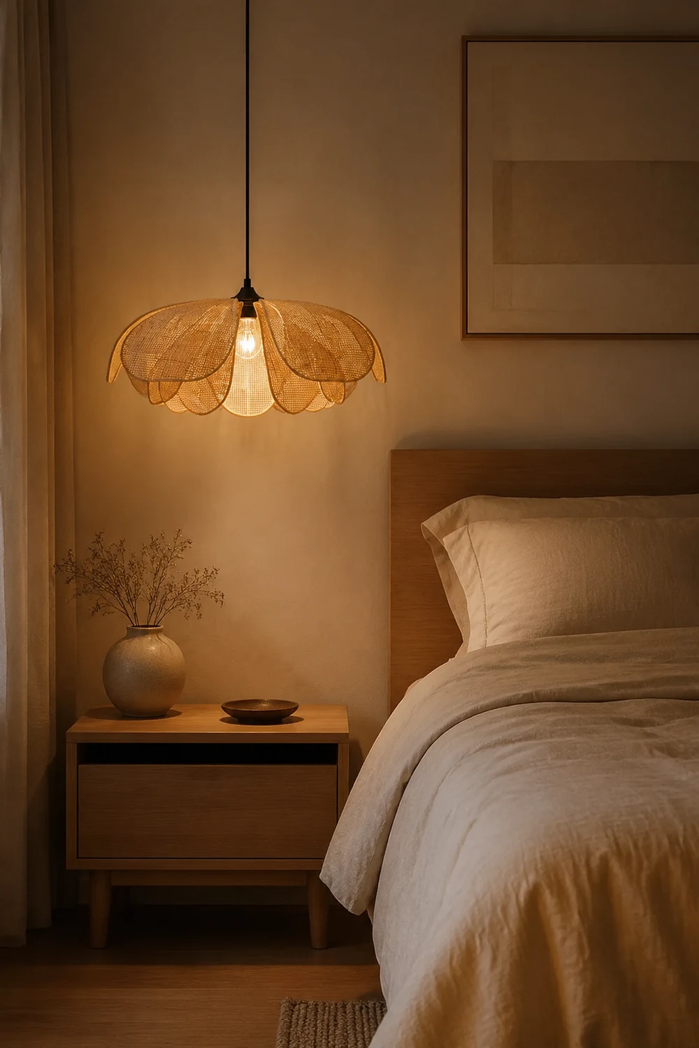 Rattan Petal Rustic Lamp Shade Pendant Light - Lumpaz