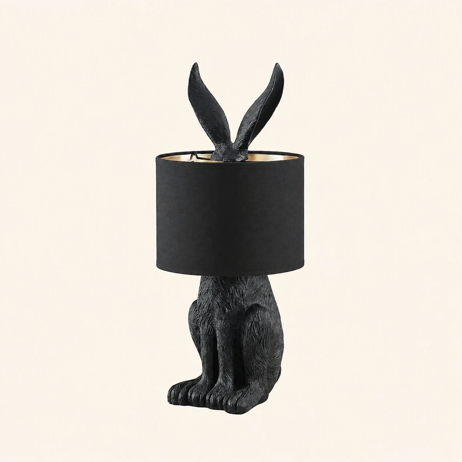 Alice Kaninchen Zylinder Tischlampe Metall, Schwarz/Weiß/Gold - Lumpaz