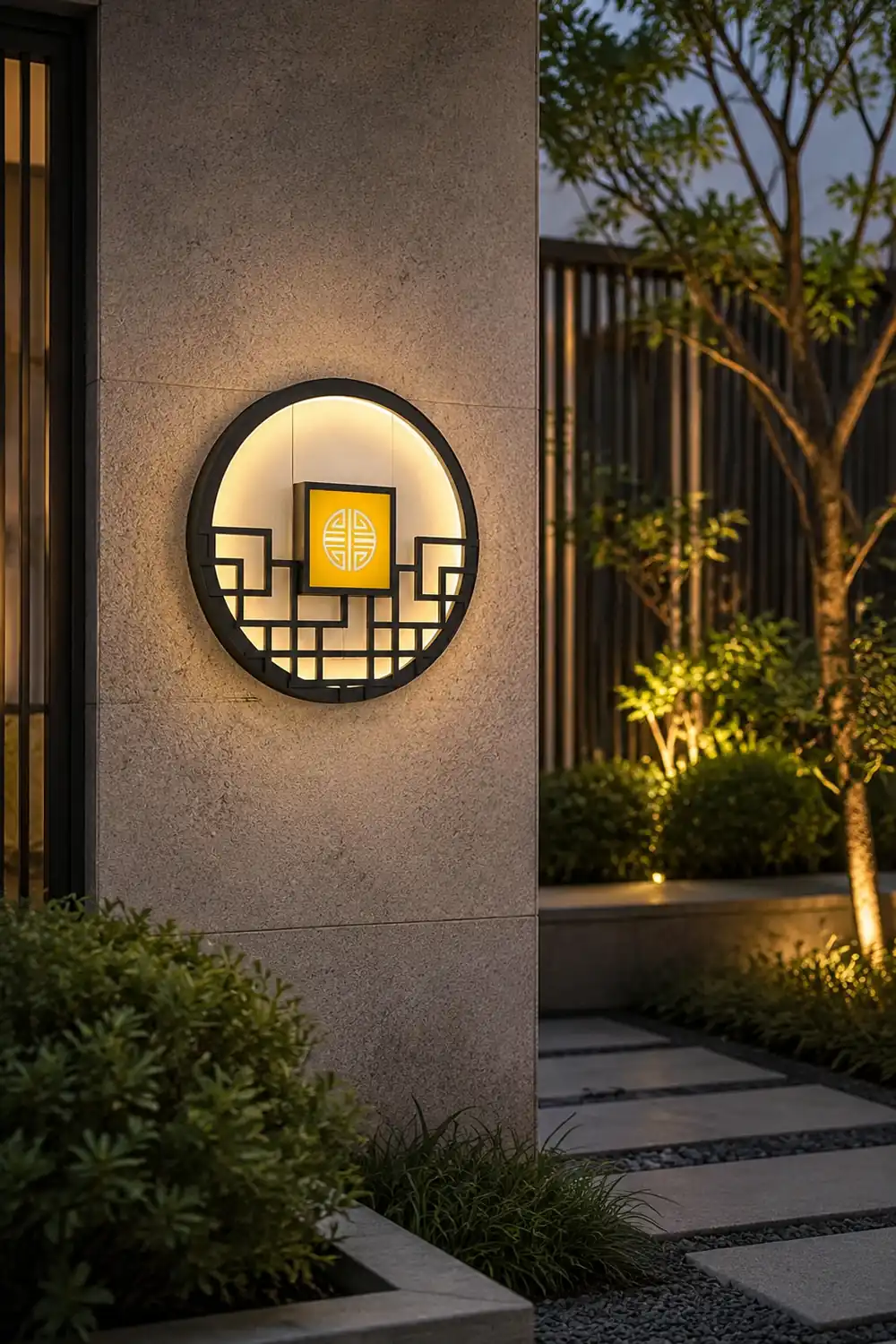 Asian Style Round Garden Wall Light - Lumpaz