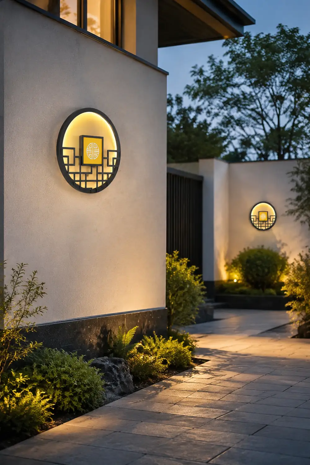 Asian Style Round Garden Wall Light - Lumpaz