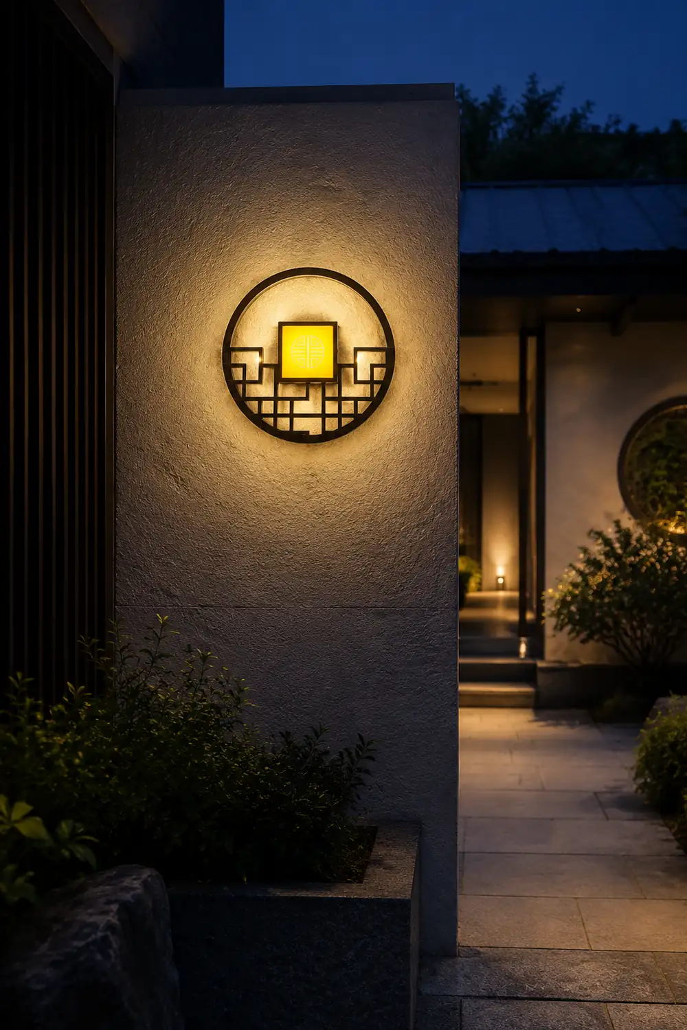 Asian Style Round Garden Wall Light - Lumpaz