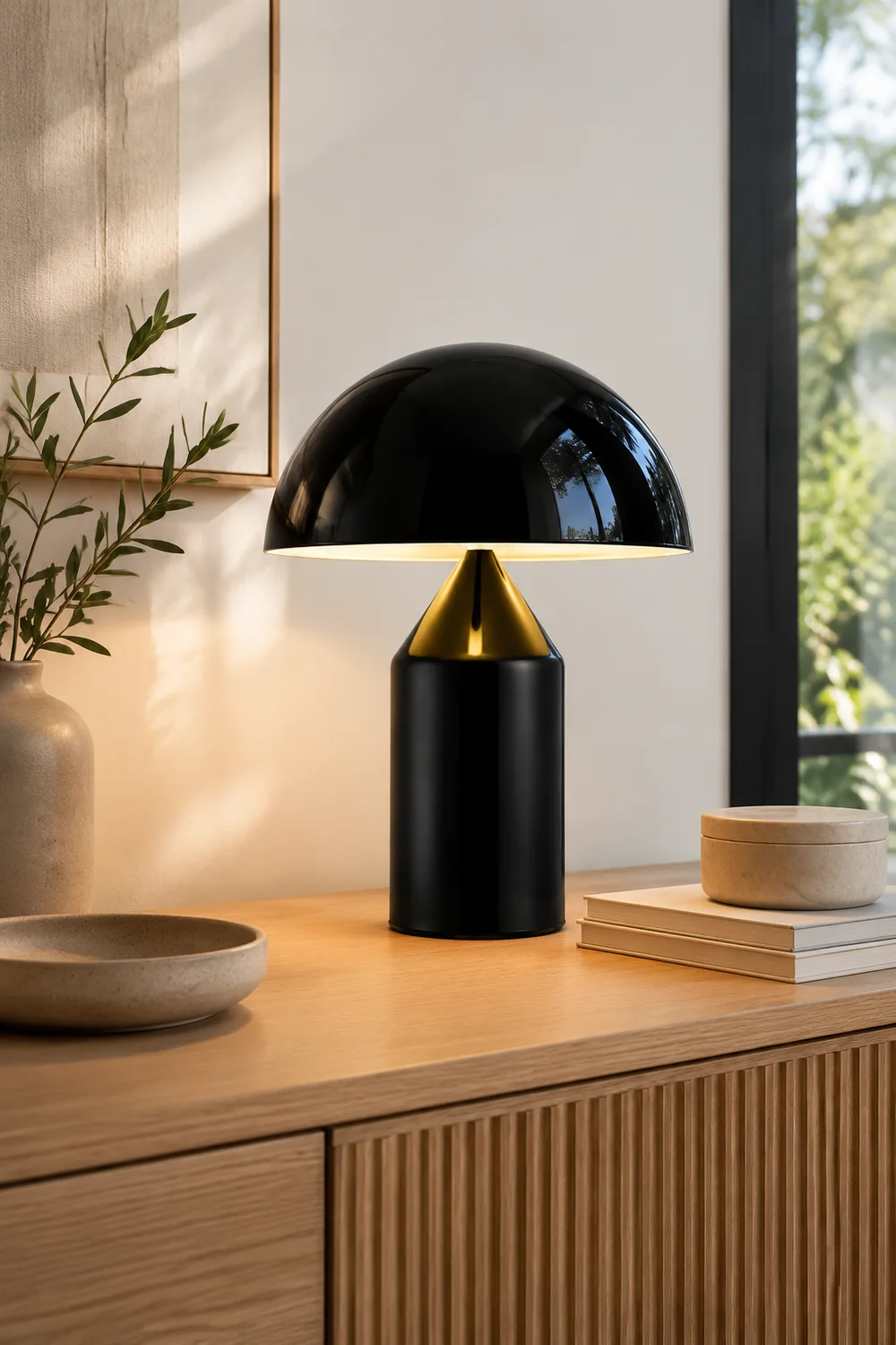 Salgado Tischleuchte Pilz Modern, Metall, Schwarz/Weiß/Gold, Esszimmer - Lumpaz